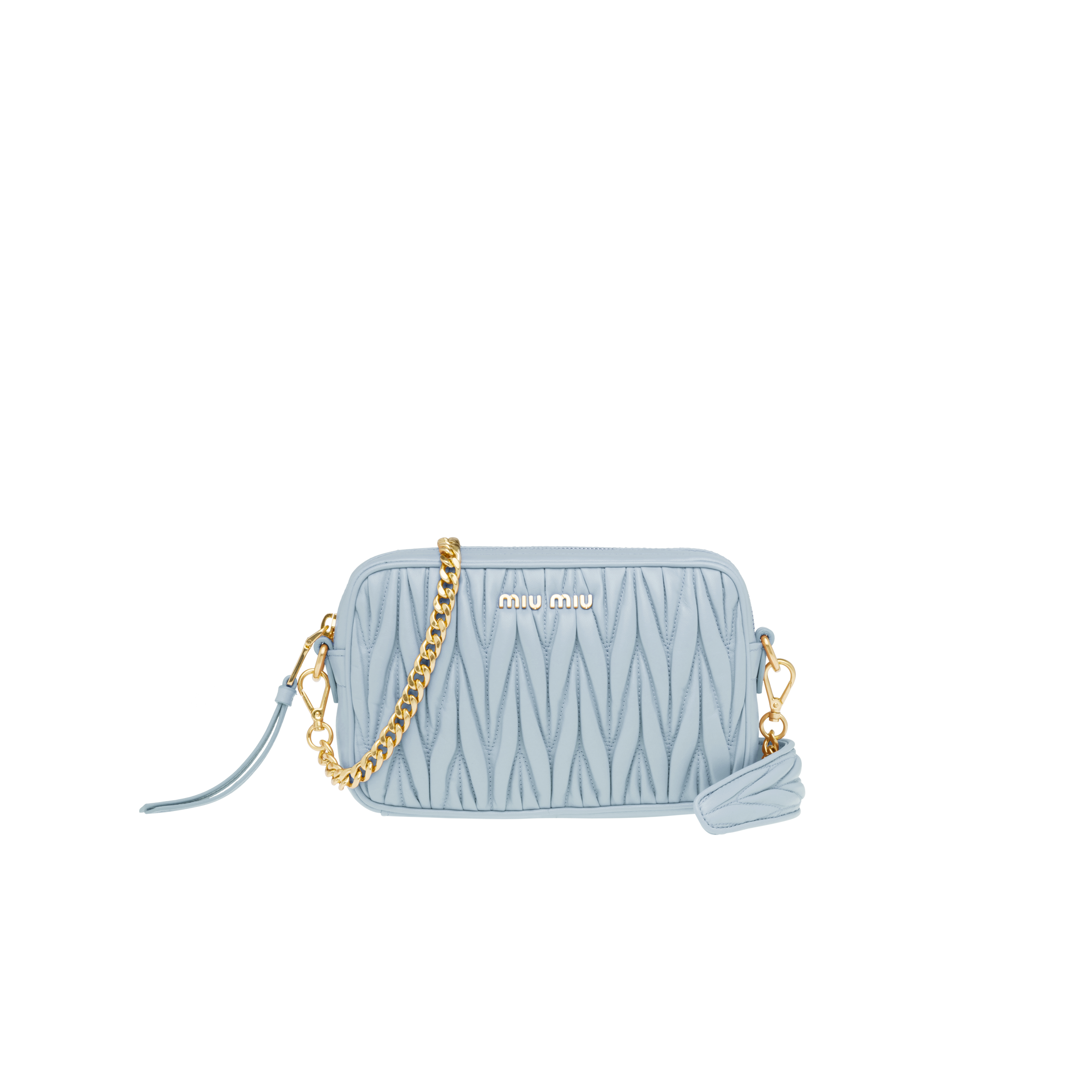 マテラッセ レザー クロスボディバッグ スカイブルー Miu Miu マテラッセ レザー クロスボディバッグ スカイブルー Miu Miu