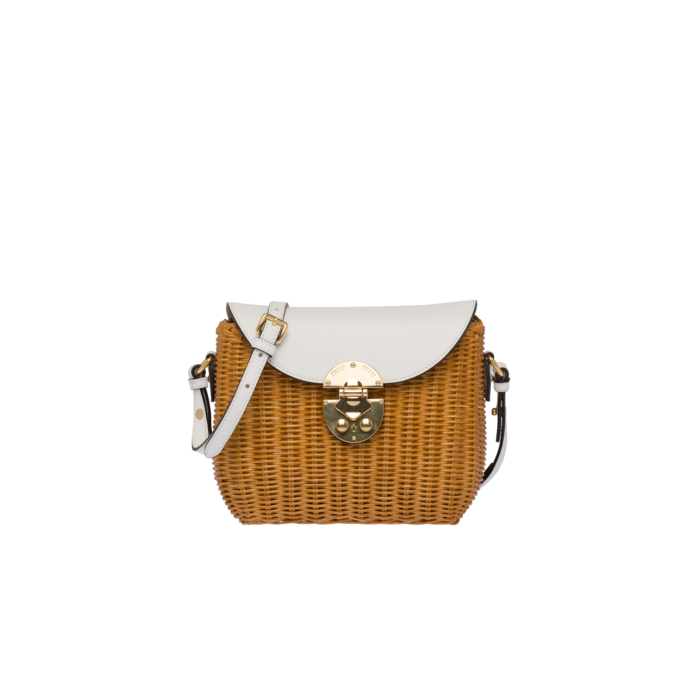 Miu Miu Wicker And Madras Leather Shoulder Bag In Honey/white ModeSens