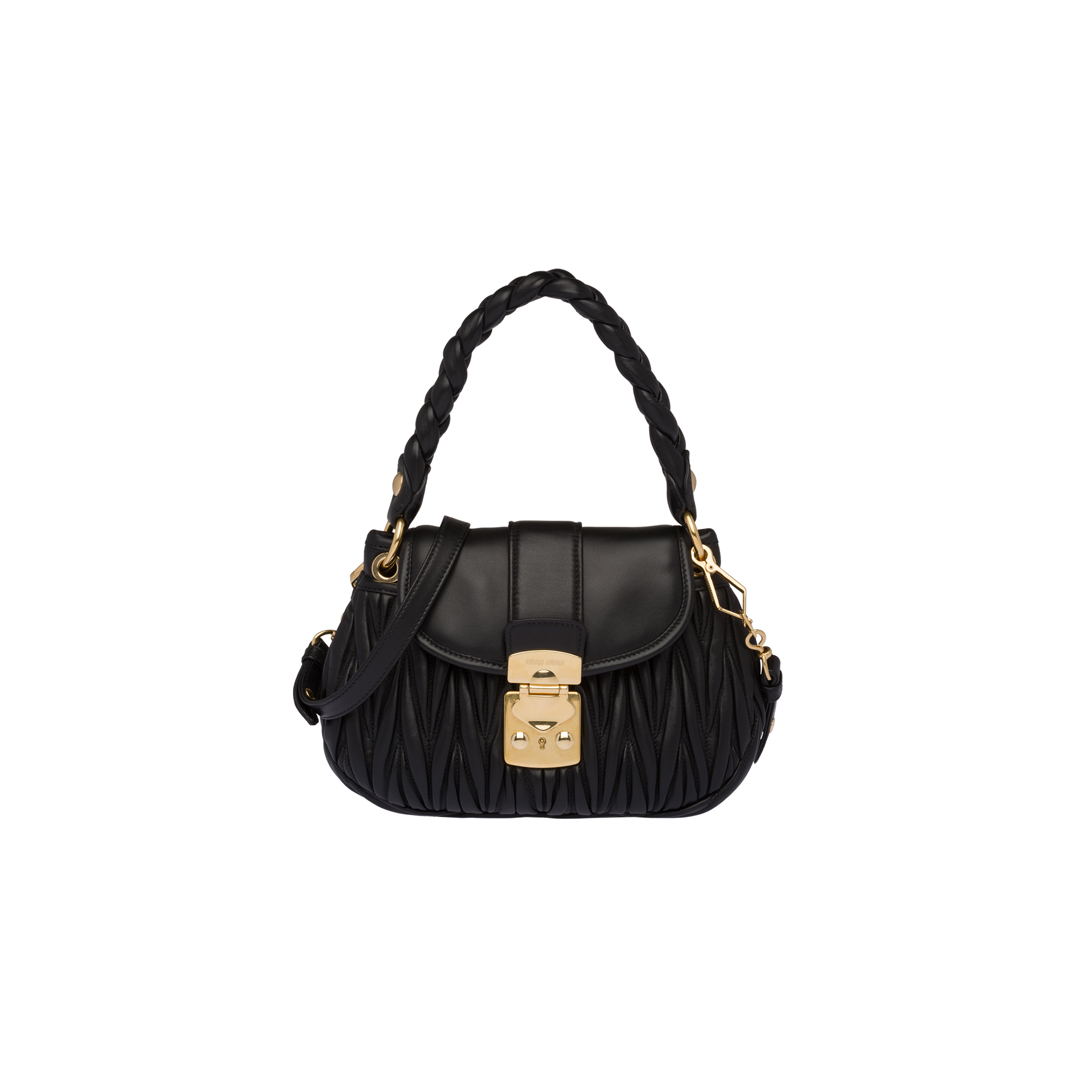 Small Matelasse Leather Shoulder Bag in Black - Miu Miu