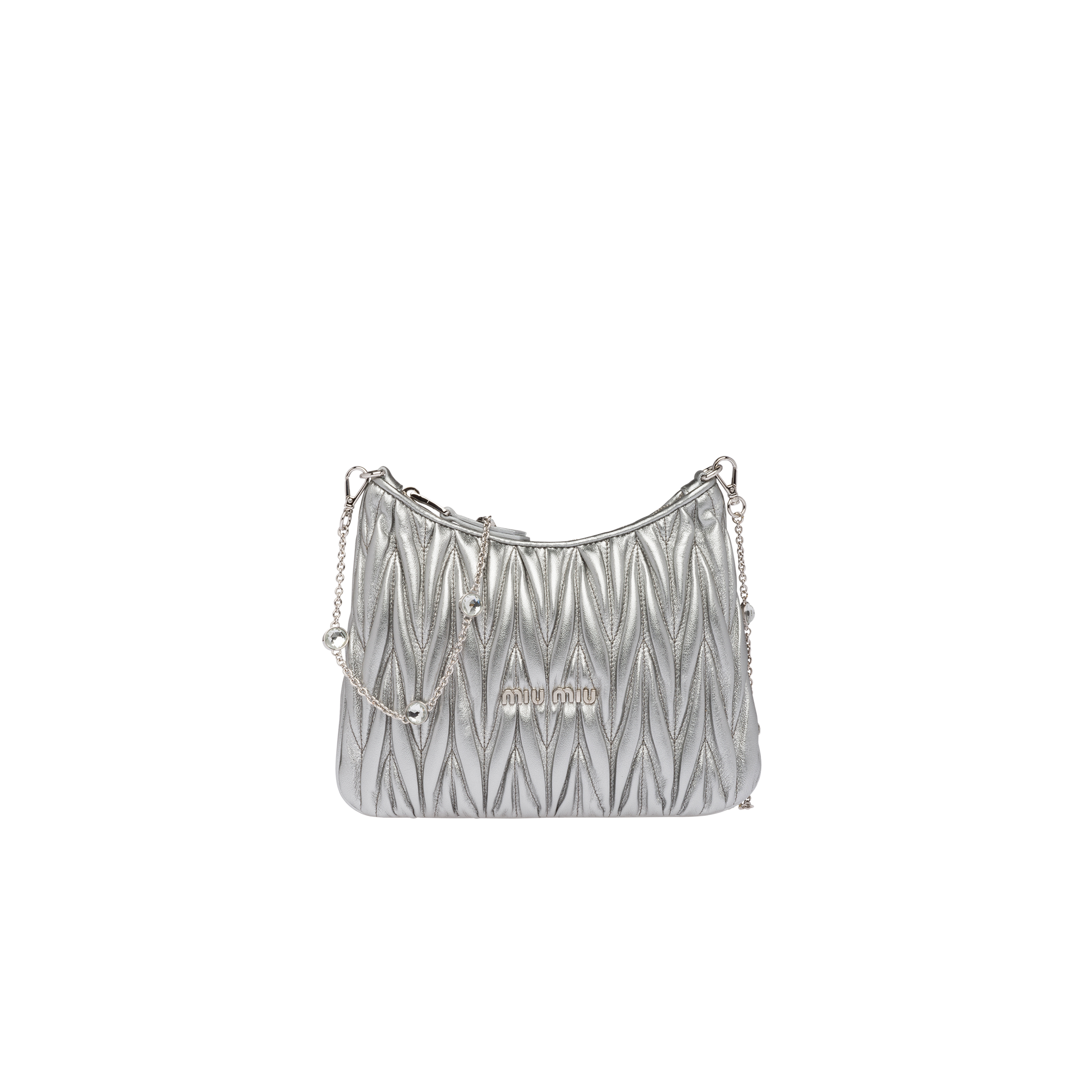 Miu Miu Matelassé Nappa Leather Shoulder Bag In Chrome | ModeSens