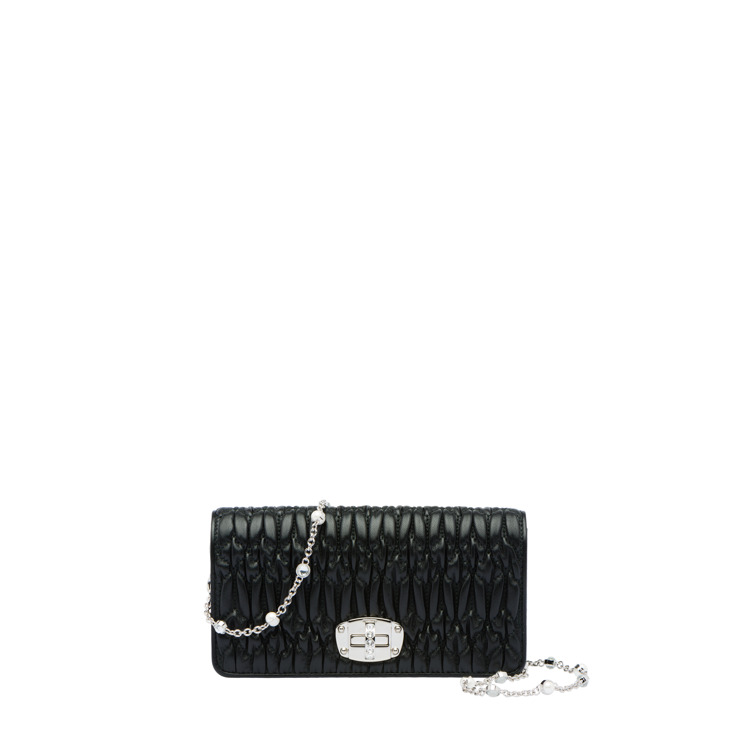 Miu Crystal 皮革迷你手袋黑色 Miu Miu
