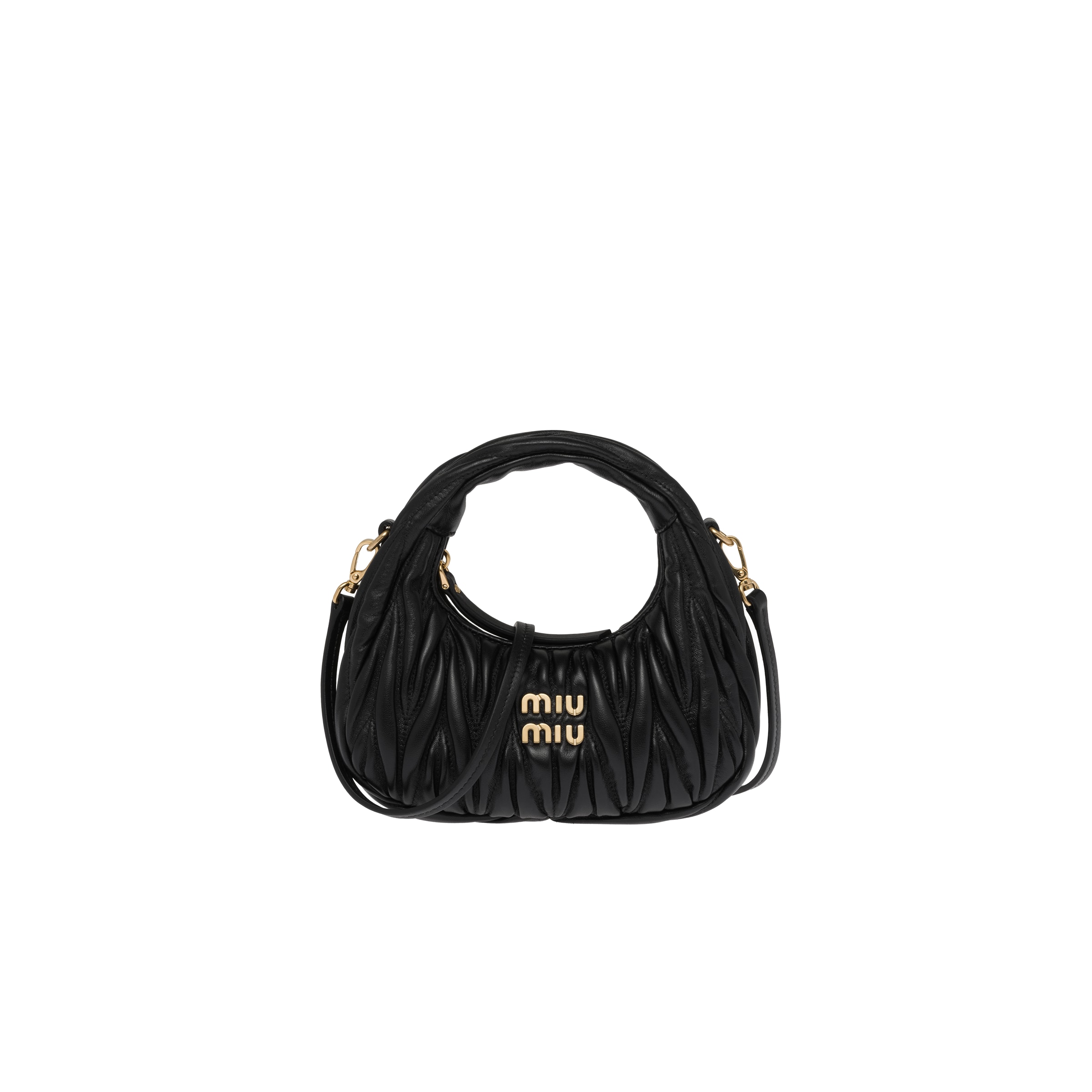Miu Miu Wander Matelassé Nappa Leather Hobo Mini-bag, Woman, Black