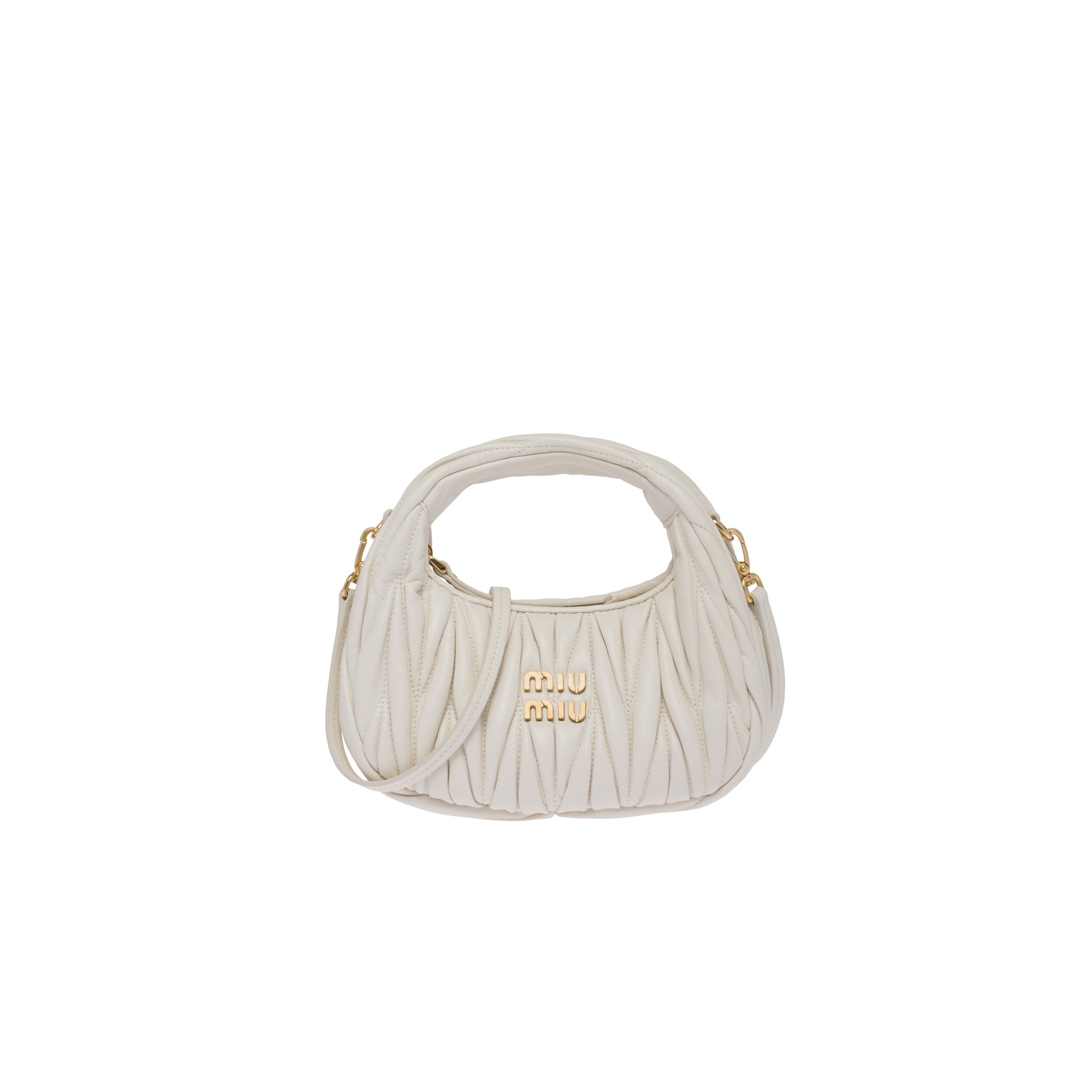 Miu Miu Wander Matelassé Nappa Leather Hobo Mini-bag, Woman, White