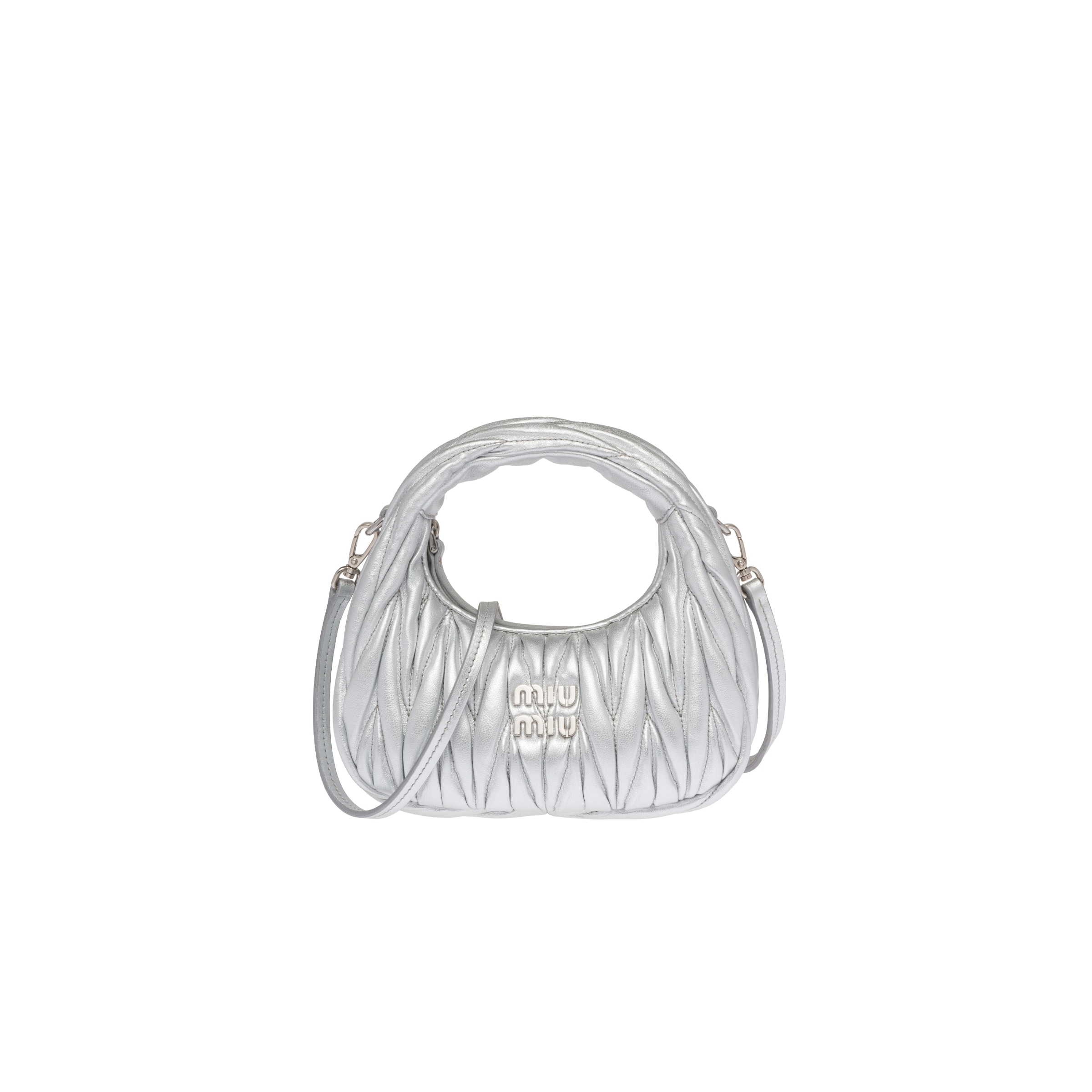 Miu Miu Wander Matelassé Nappa Leather Hobo Mini-bag, Woman, Silver