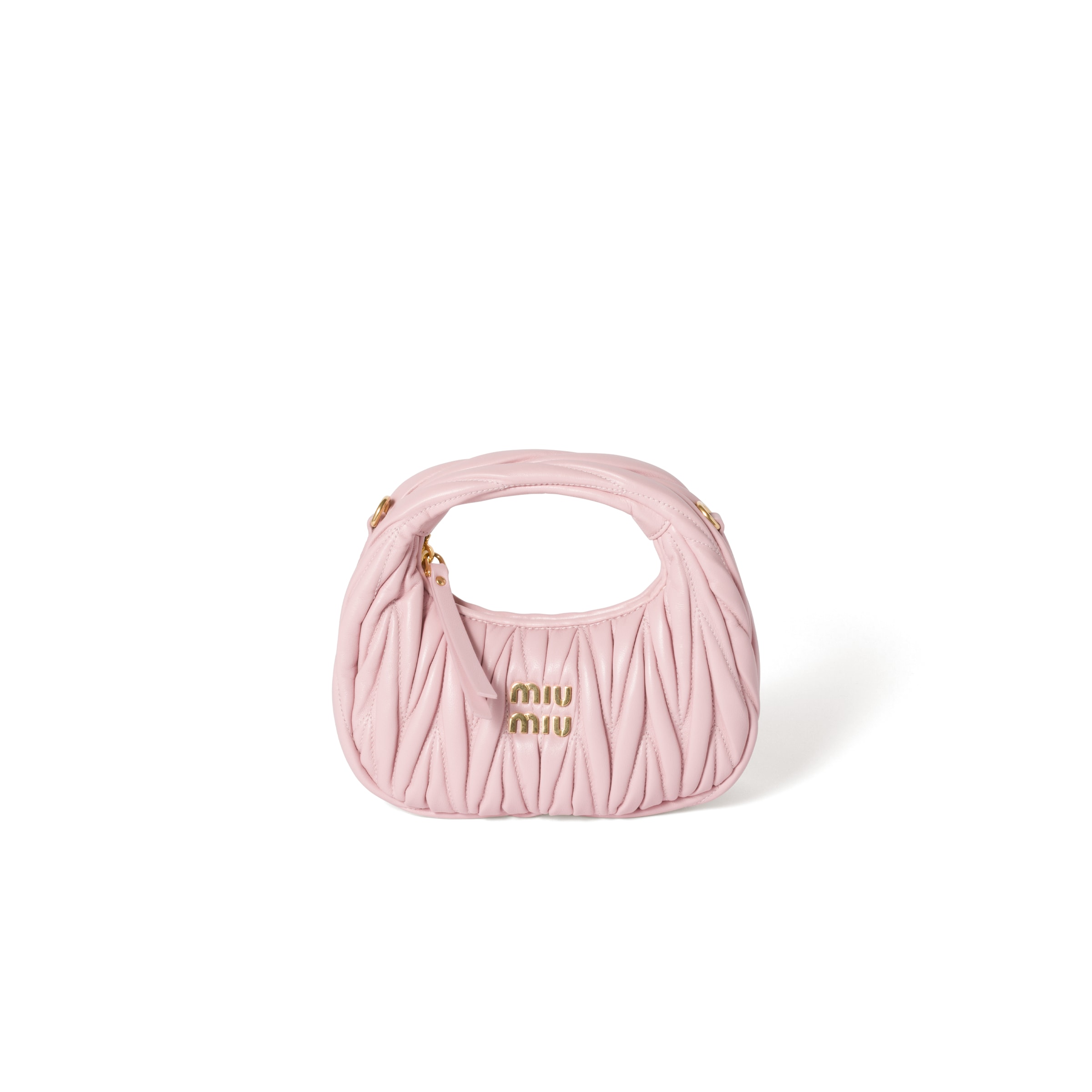 Miu Miu Wander Matelassé Nappa Leather Hobo Mini-bag, Woman, Alabaster Pink