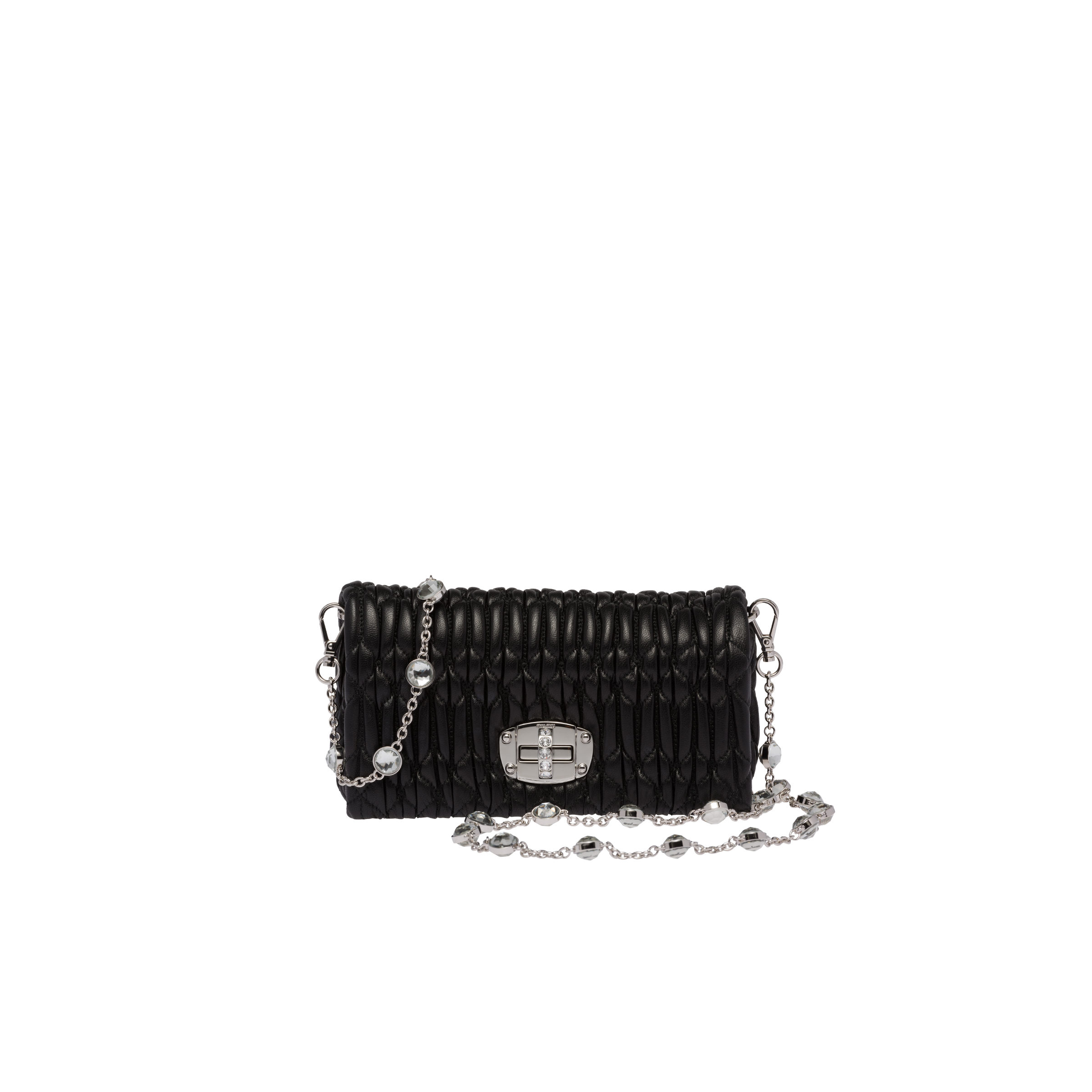 Miu Miu Wander Matelasse Link Shoulder Bag in Nero, Black. Size all.