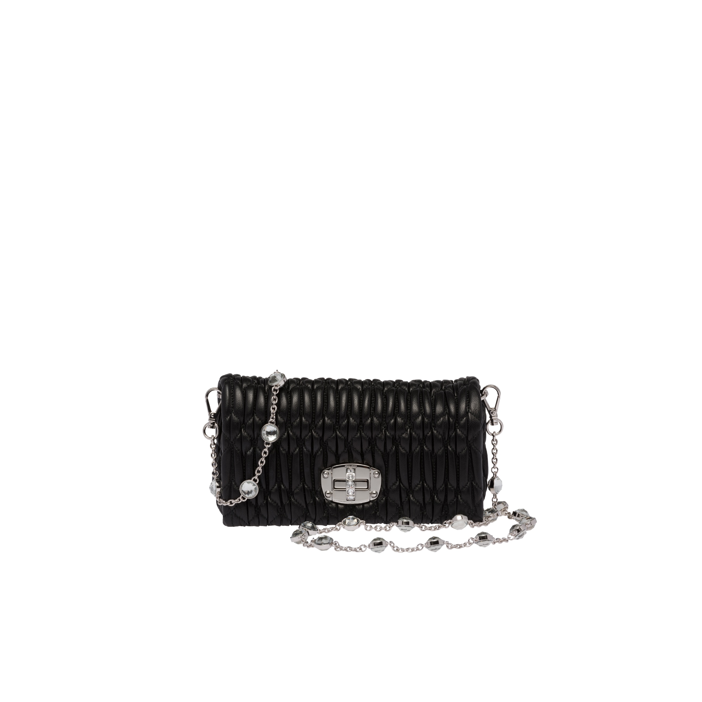Miu Miu Mini Sac Miu Crystal En Cuir Nappa À Cristaux, Femme, Noir