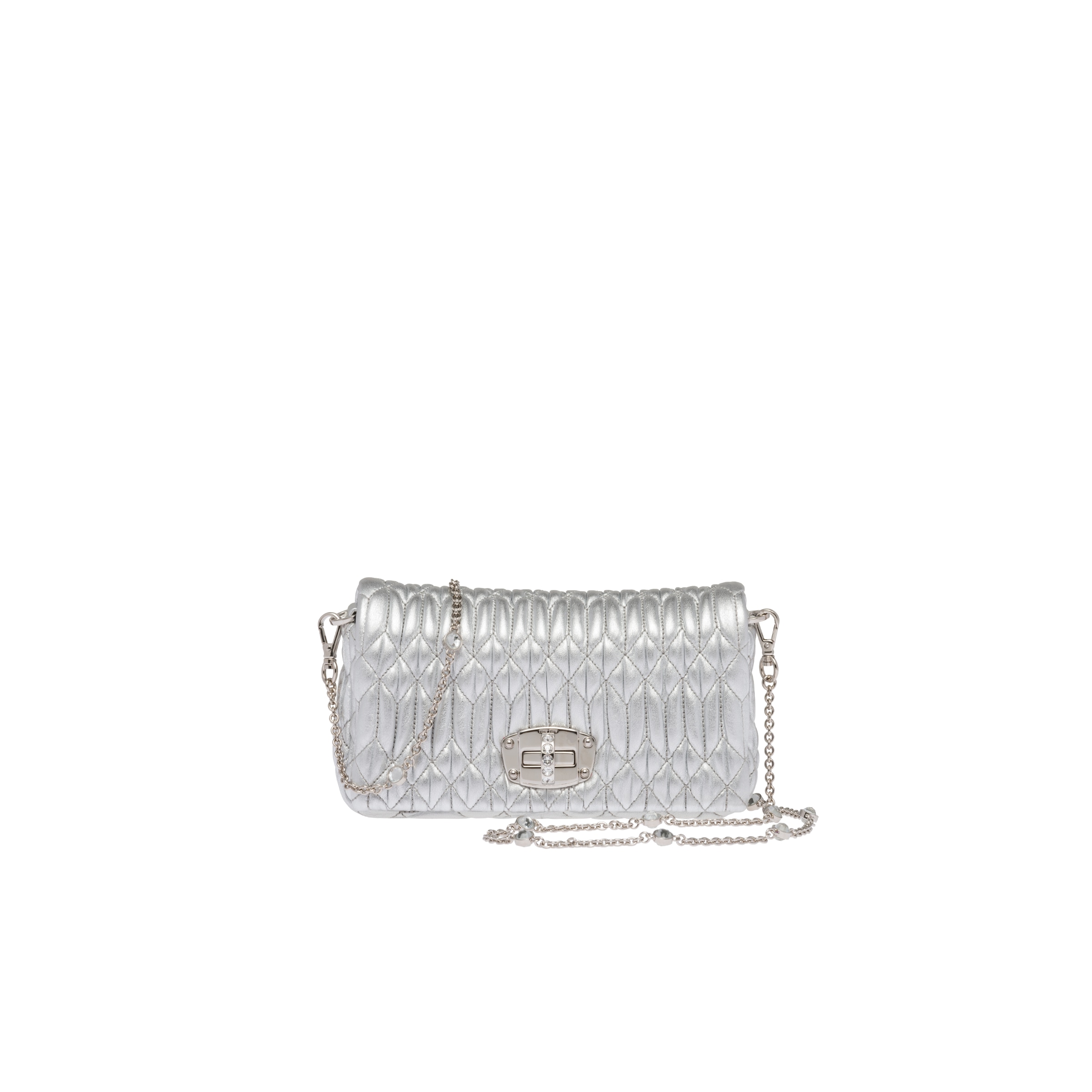 Miu Miu Mini Sac Miu Crystal En Cuir Nappa À Cristaux, Femme, Argent
