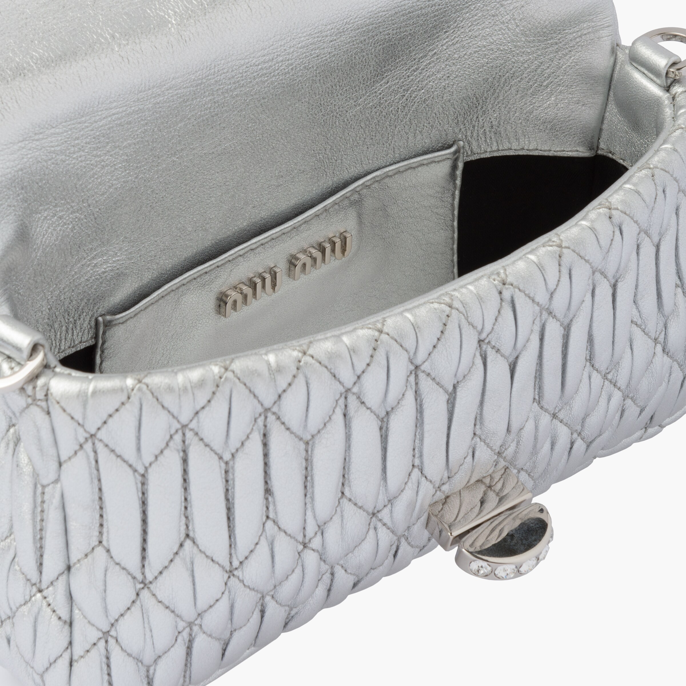 MIUMIU sheepskin leather Nappa Crystal 2WAY Shoulder Bag 5BH012 Pink SilverMetal