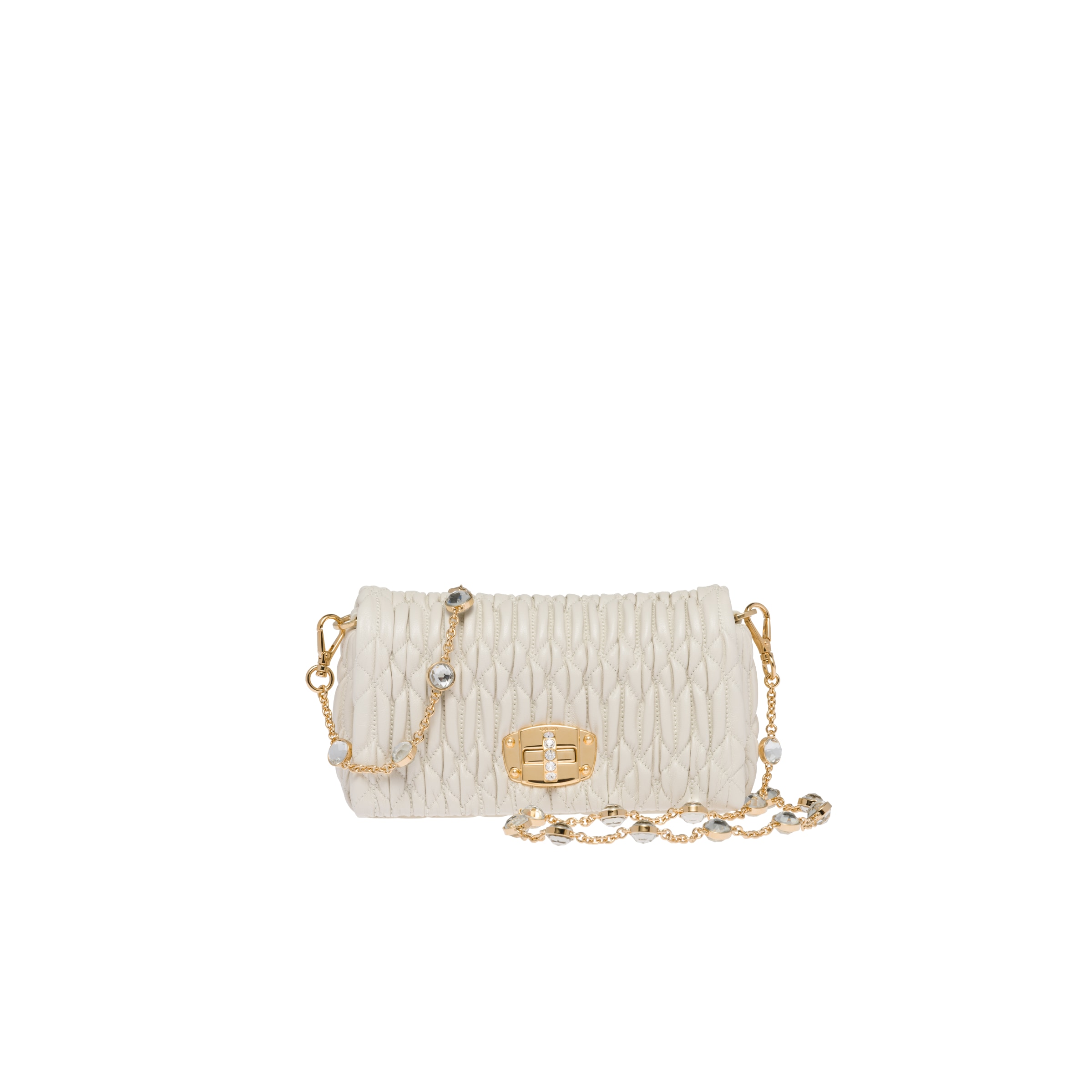 Miu Miu Mini Sac Miu Crystal En Cuir Nappa À Cristaux, Femme, Blanc