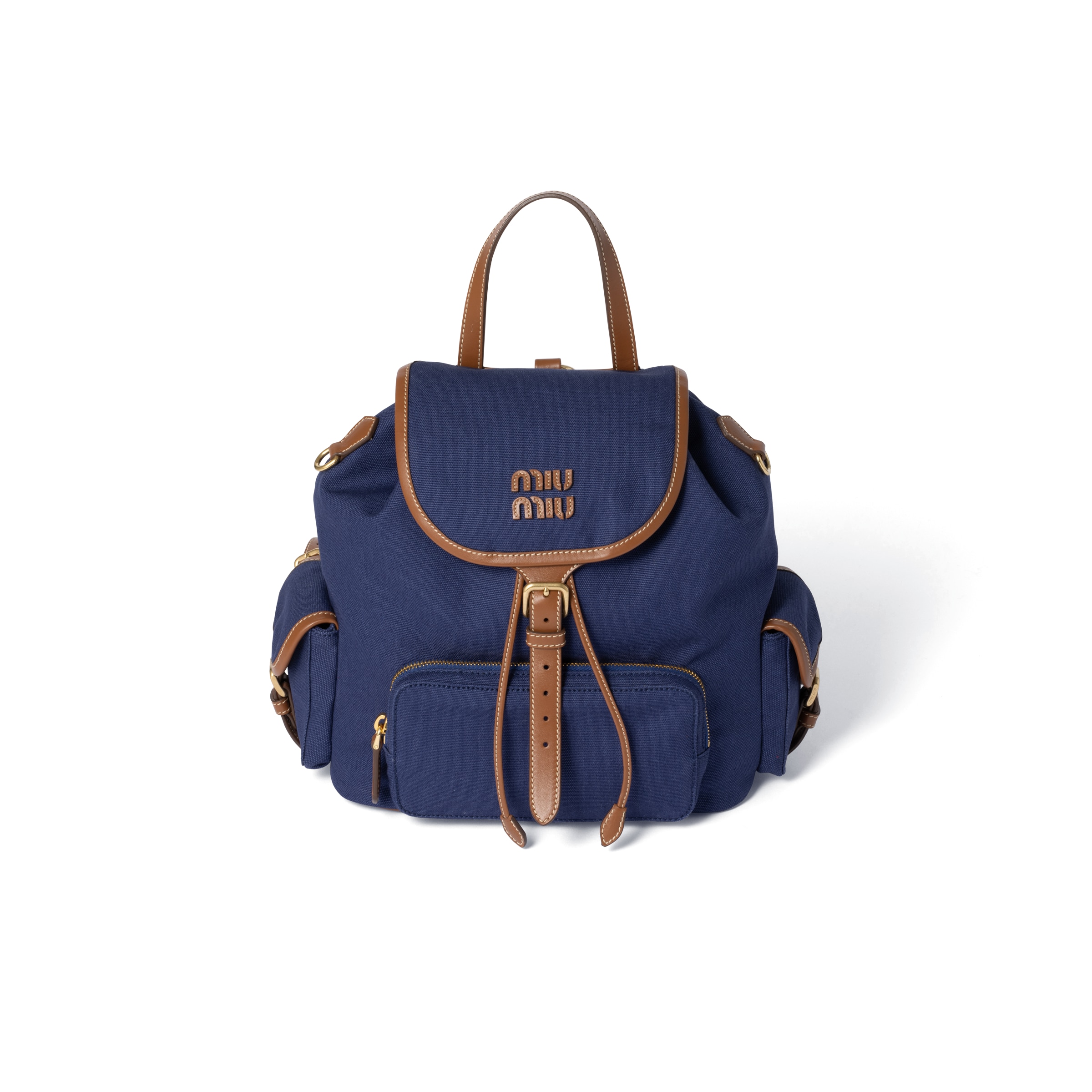 Canvas And Leather Backpack, Woman, Cornflower Blue/brandy