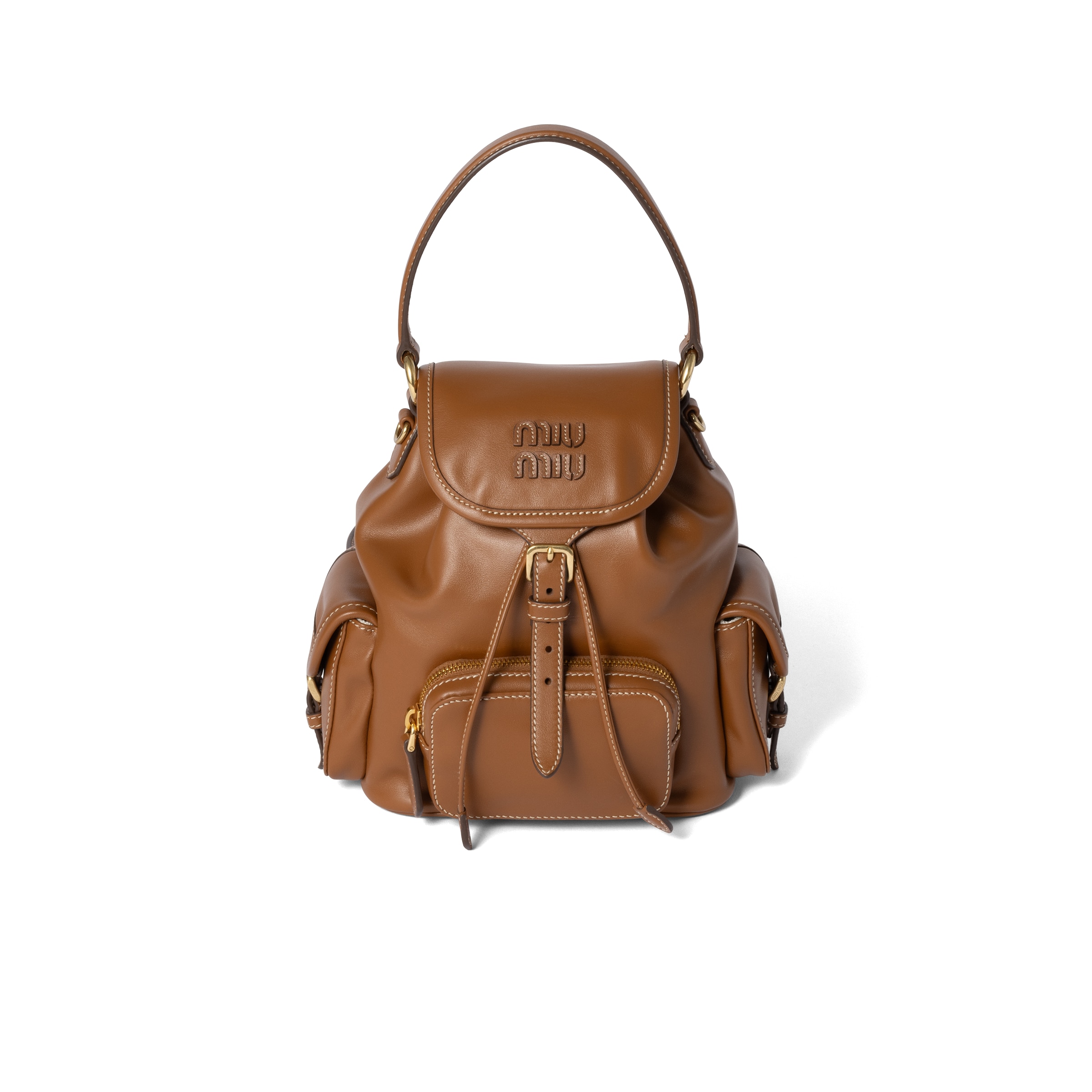 Miu Miu Leather Backpack, Woman, Cognac