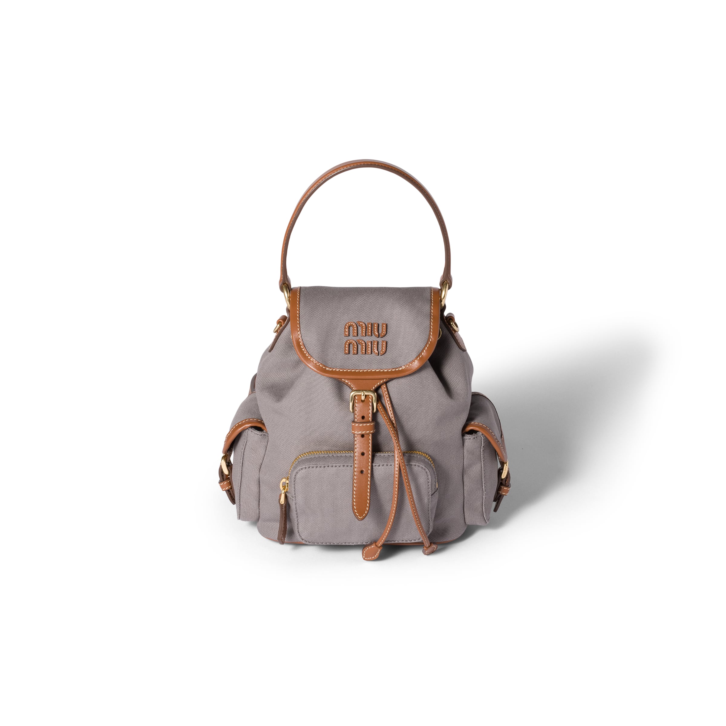 Miu Miu Zaino In Canapa E Pelle, Donna, Alluminio/brandy