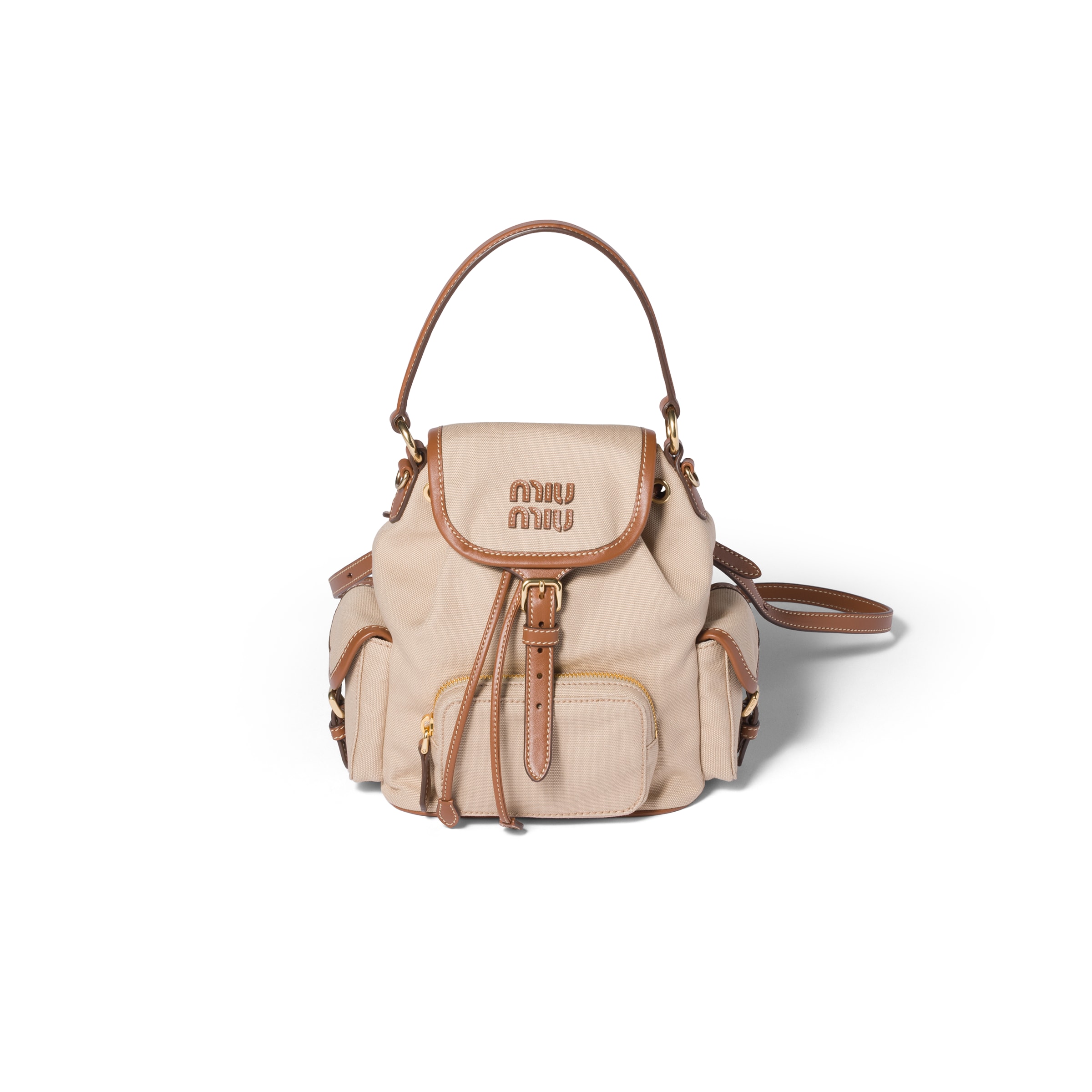 Miu Miu Zaino In Canapa E Pelle, Donna, Corda/brandy
