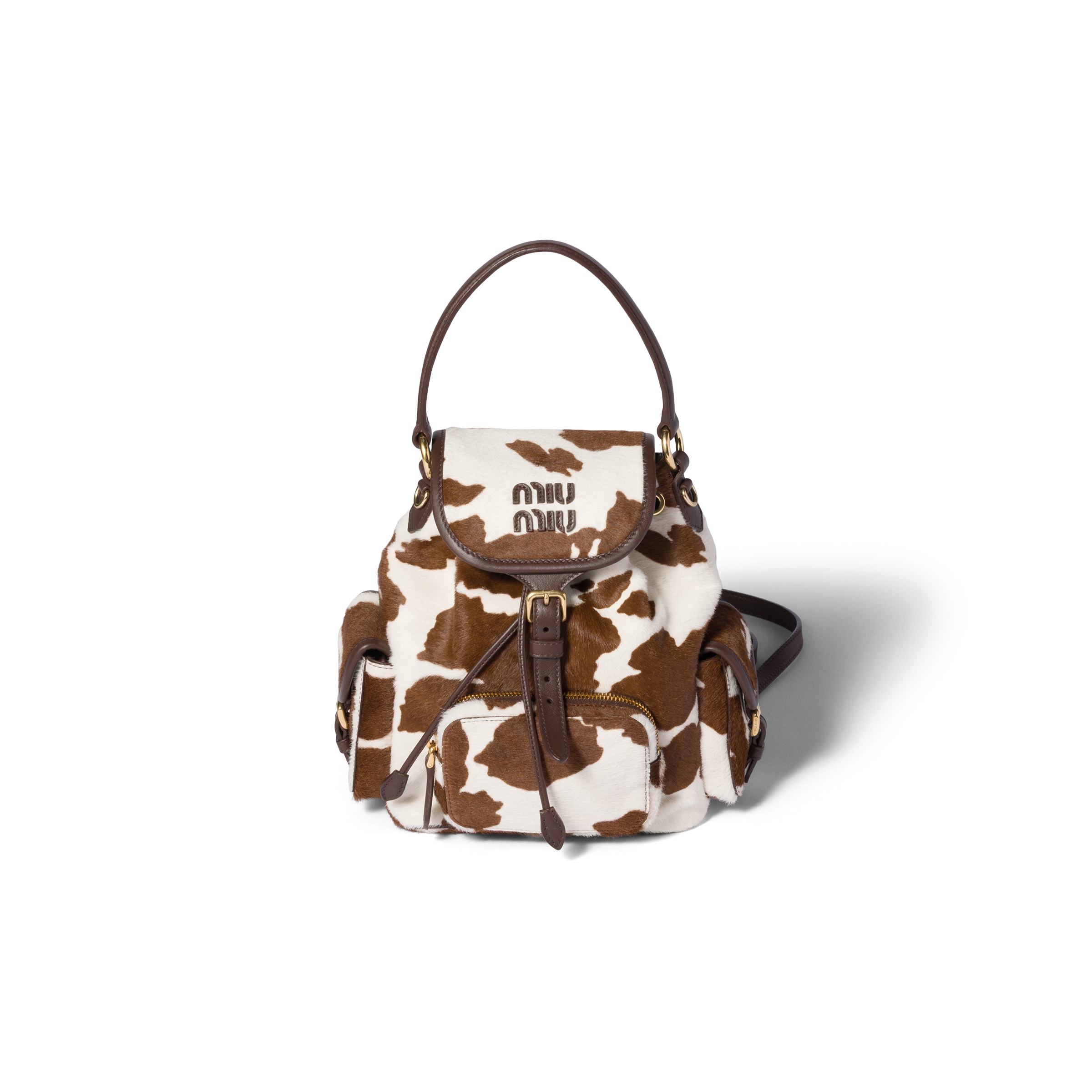 Miu Miu Printed Leather Backpack, Woman, White/burnt Sienna