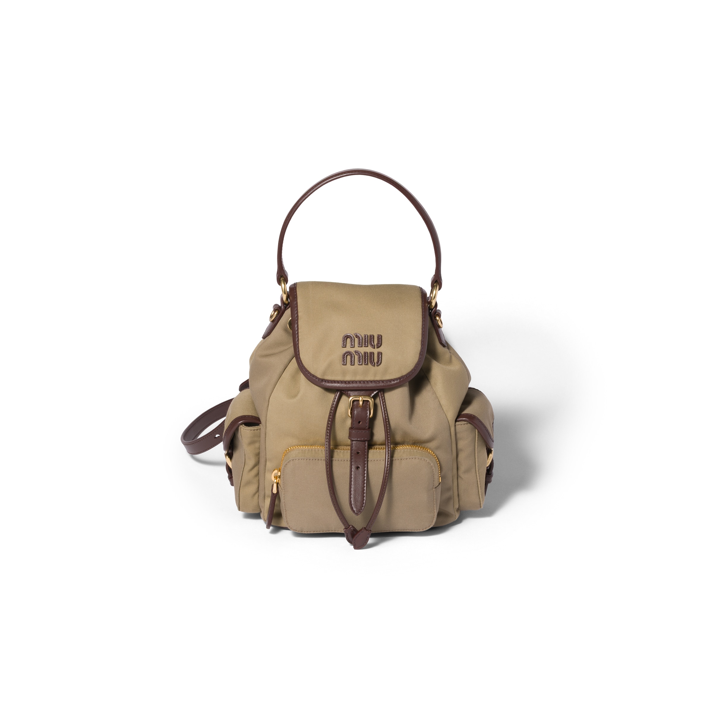 Miu Miu Chino And Leather Backpack, Woman, Khaki