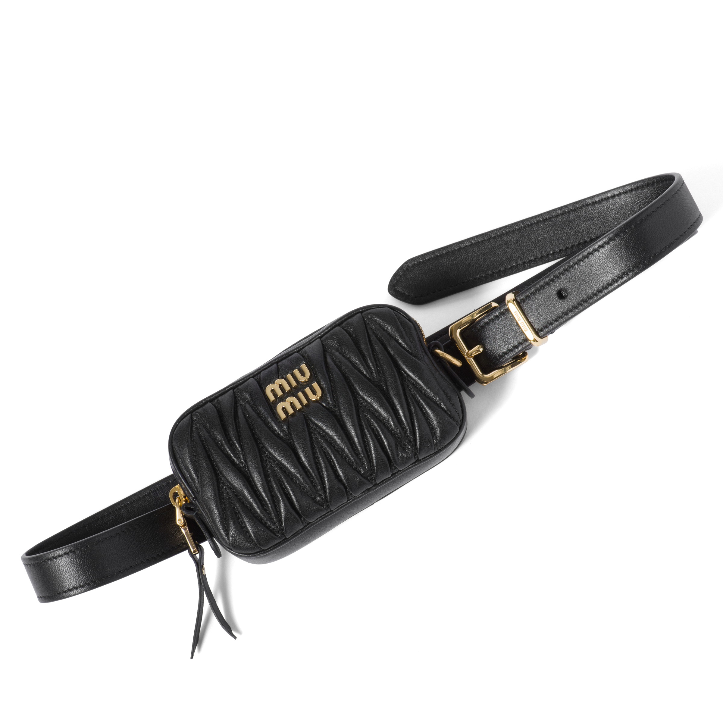 Shop Miumiu Belt With Matelassé Pouch In Black