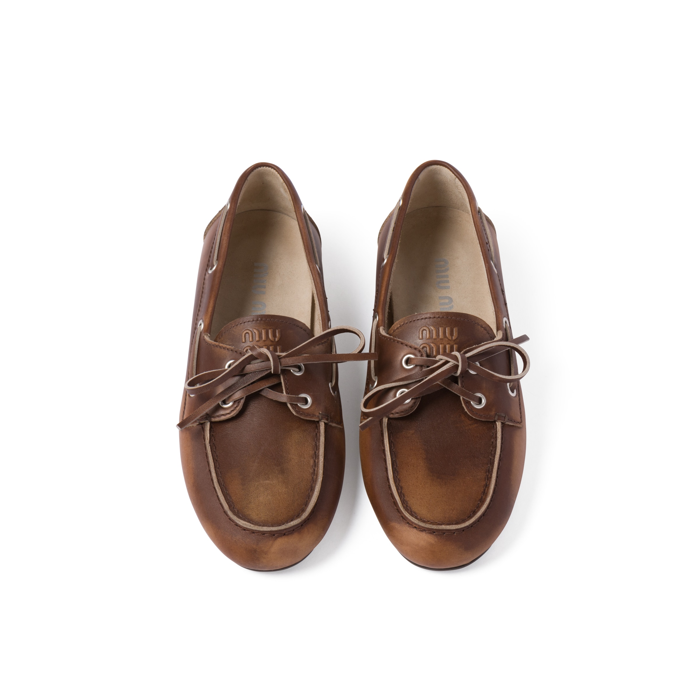 Miu Miu Burnt Brown Moccasin In Vintage Effect Leather