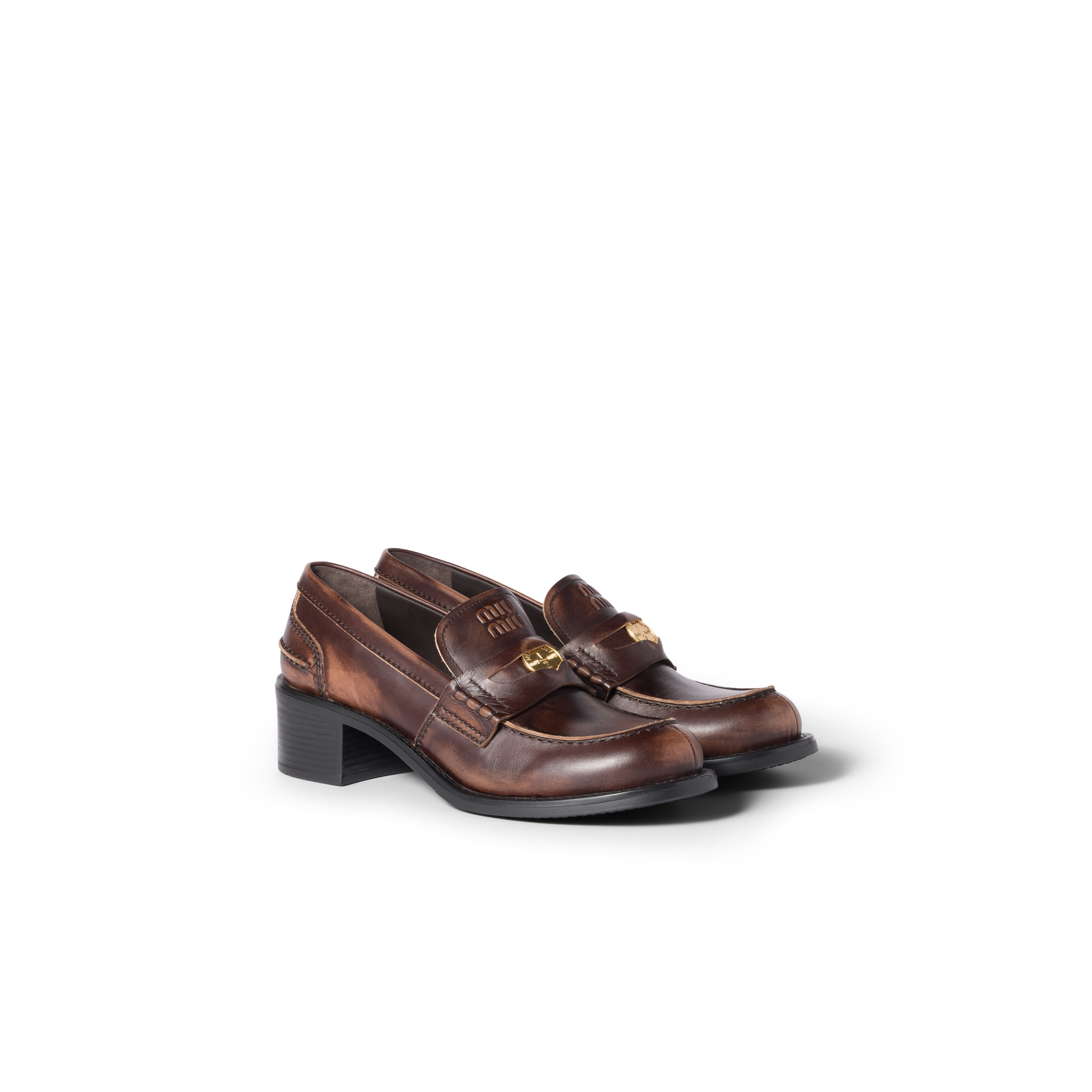 Miu Miu Mocassins En Cuir De Veau Decò, Femme, Ebène, Taille 39