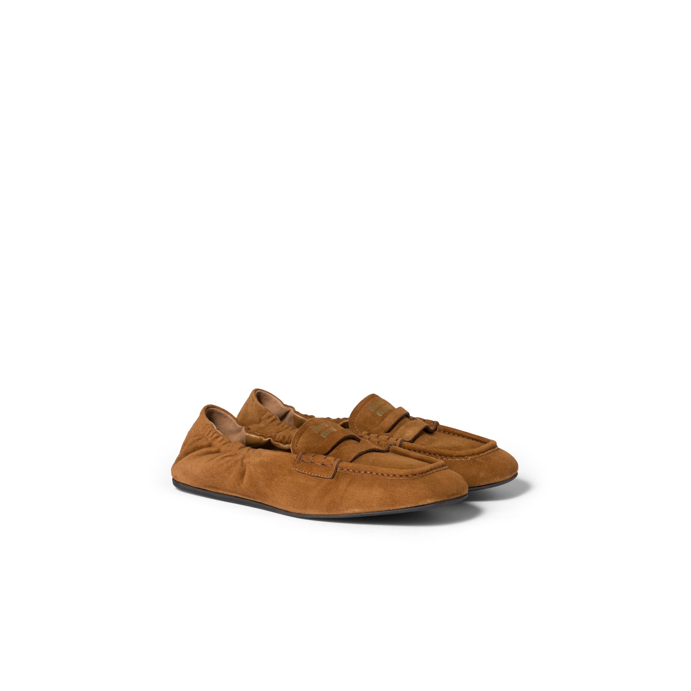 Miu Miu Mocassins Ruches En Suède, Femme, Chêne, Taille 35