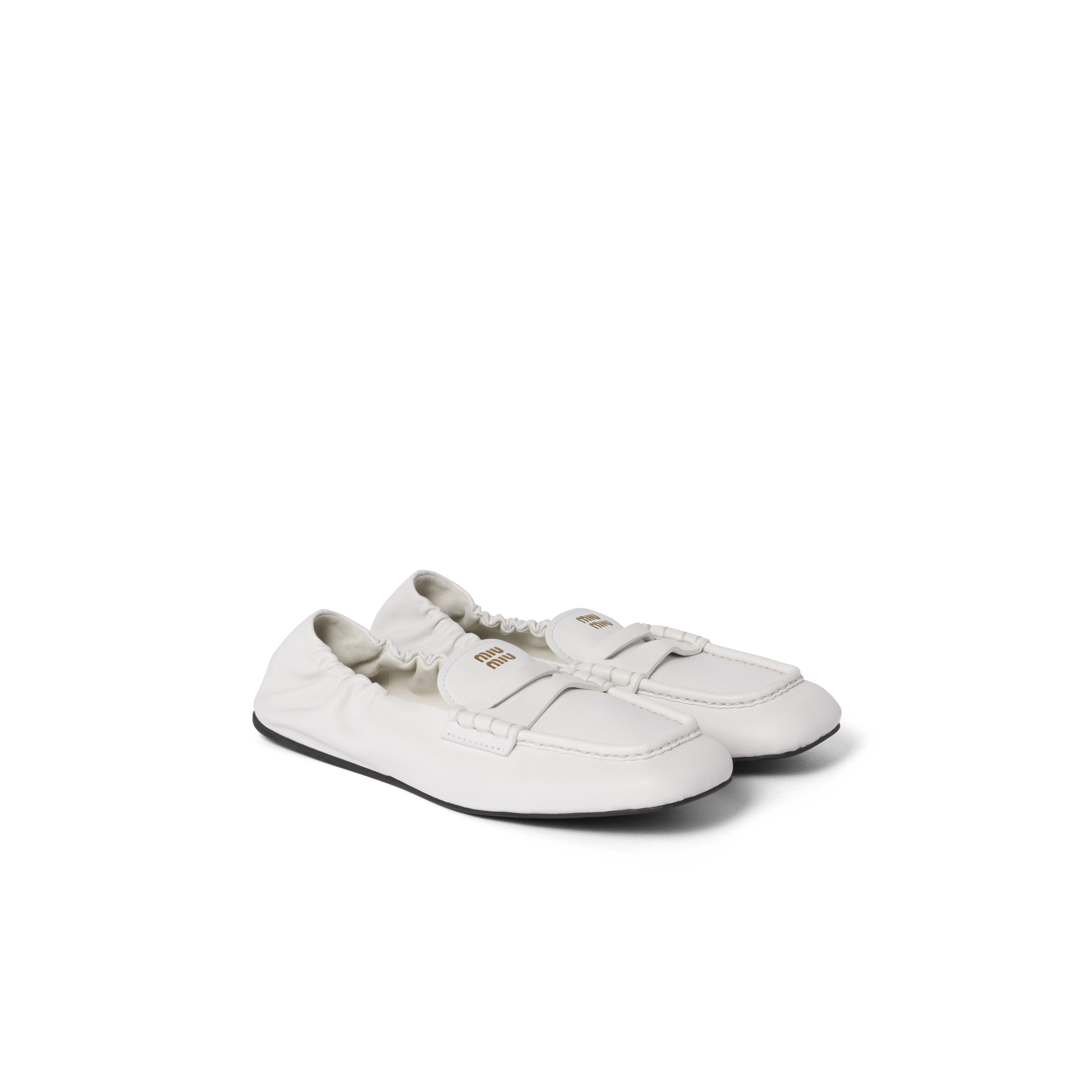 Miu Miu Mocassins Ruches En Cuir Nappa, Femme, Blanc, Taille 35