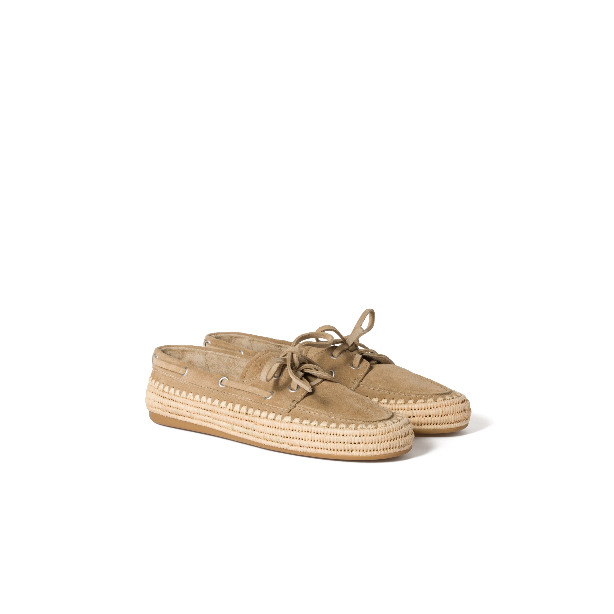 Miu Miu Chaussures Bateau En Suède Et Raphia, Femme, Ecru, Taille 42