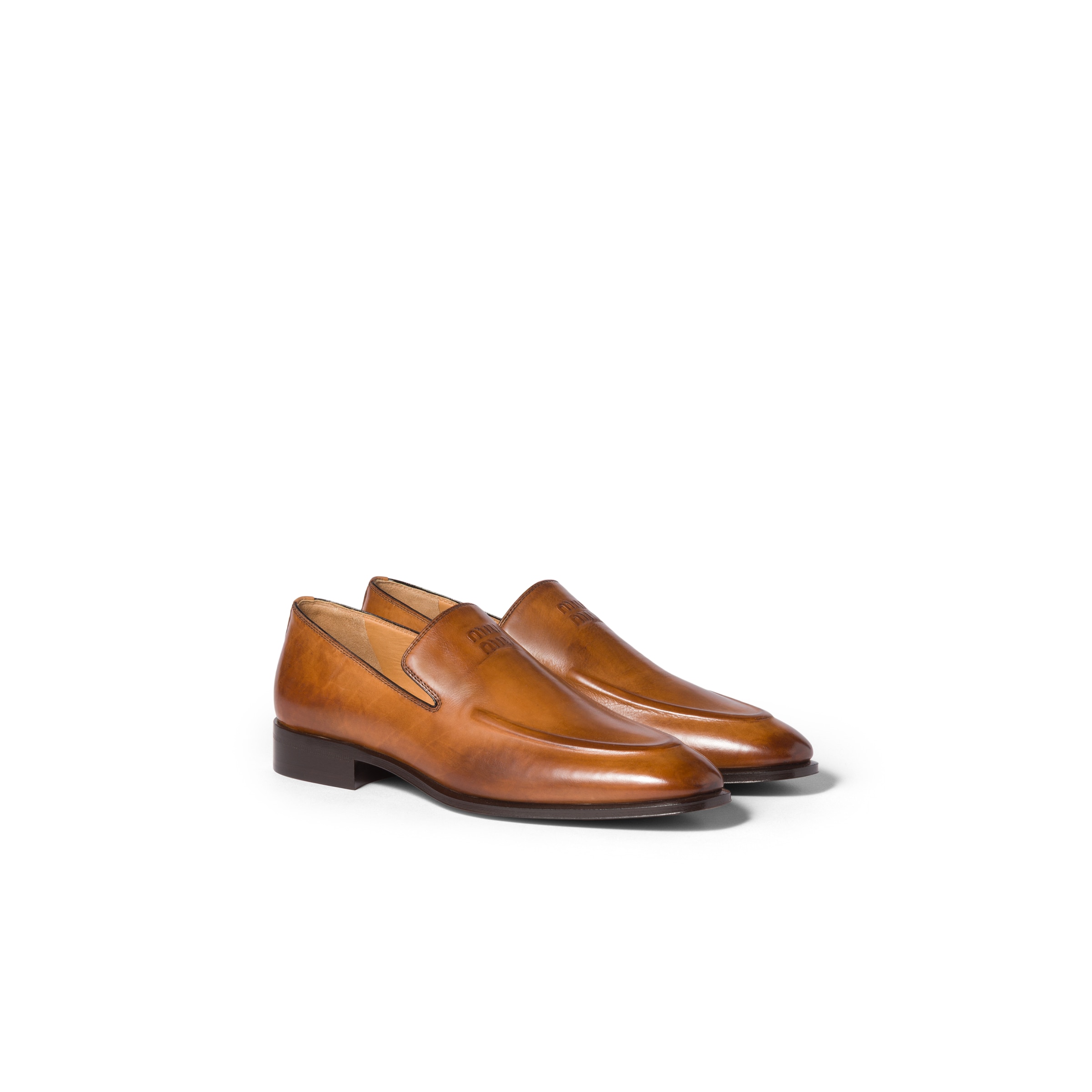 Miu Miu Leather Loafers, Woman, Cognac, Size 41