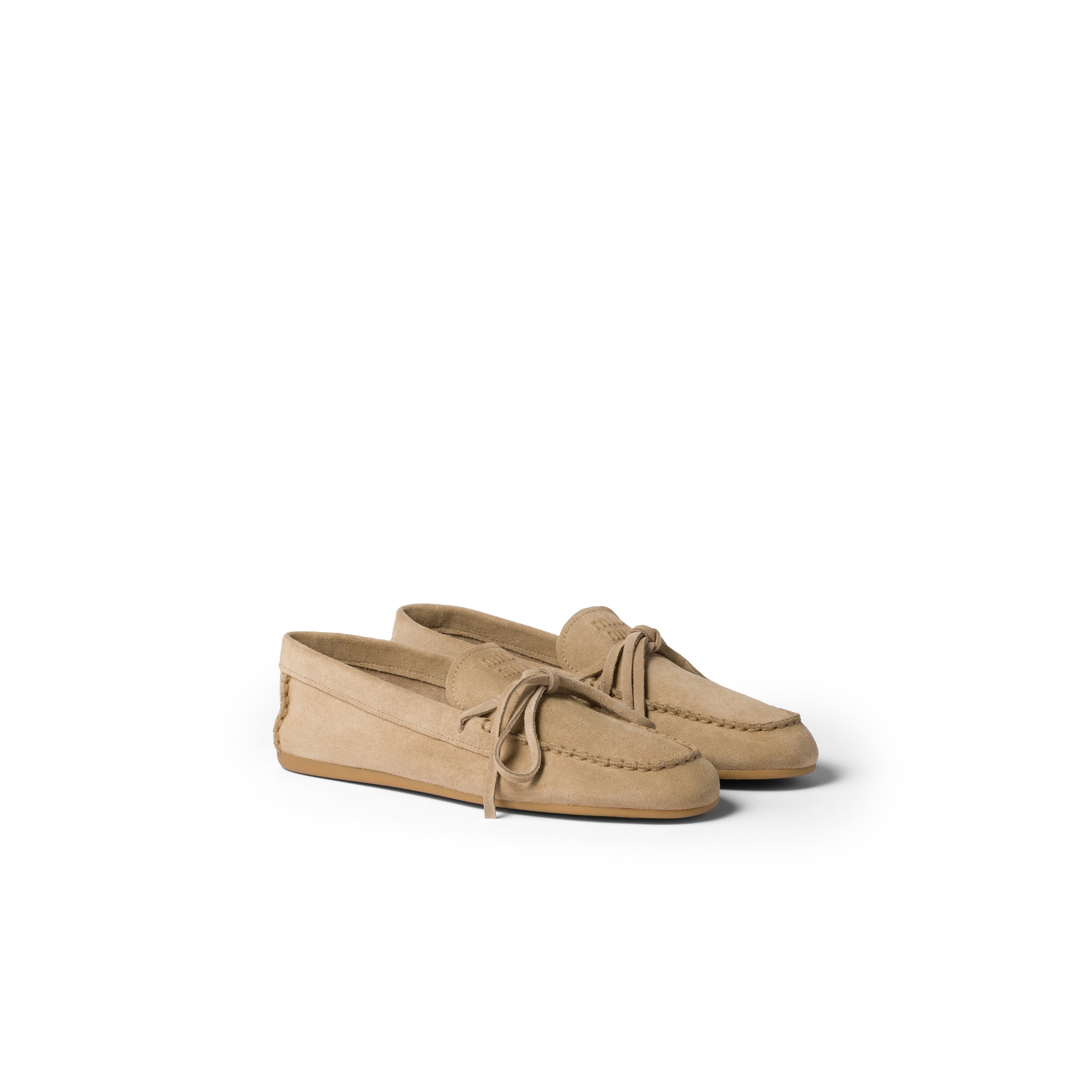 Miu Miu Suede Deck Loafers, Woman, Desert Beige, Size 35