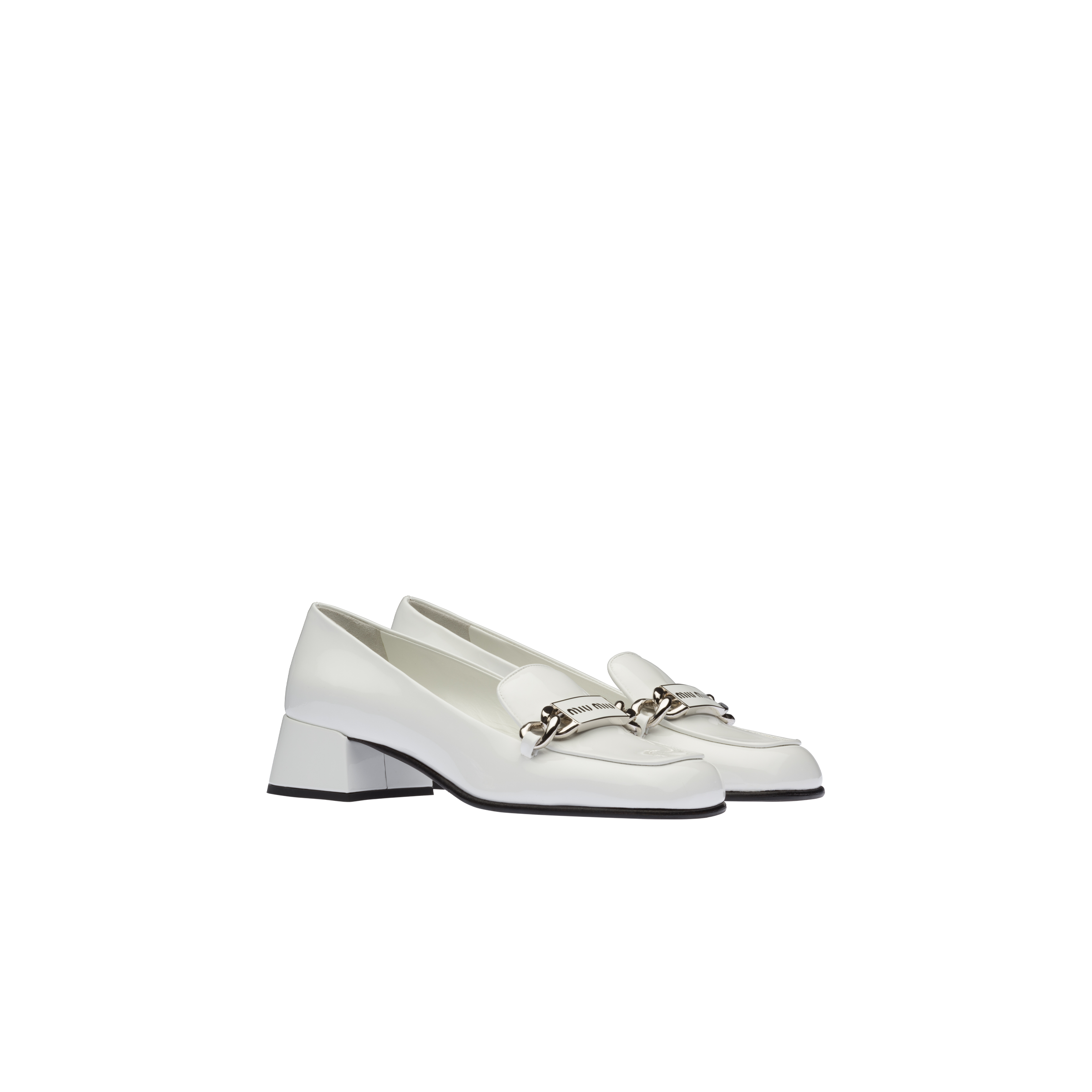 White patent leather shop loafers