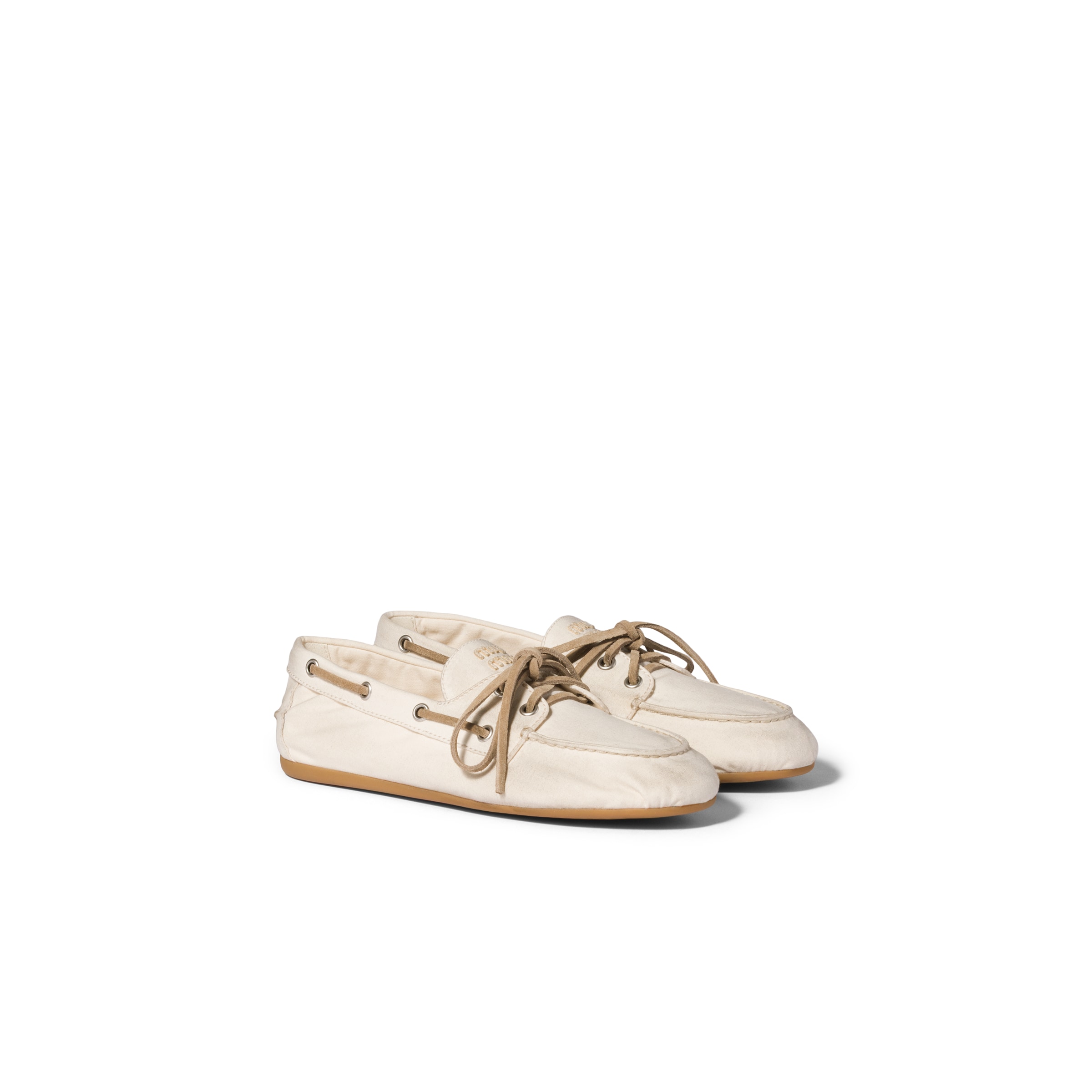 Miu Miu Canvas Deck Shoes, Woman, Ecru, Size 37,5