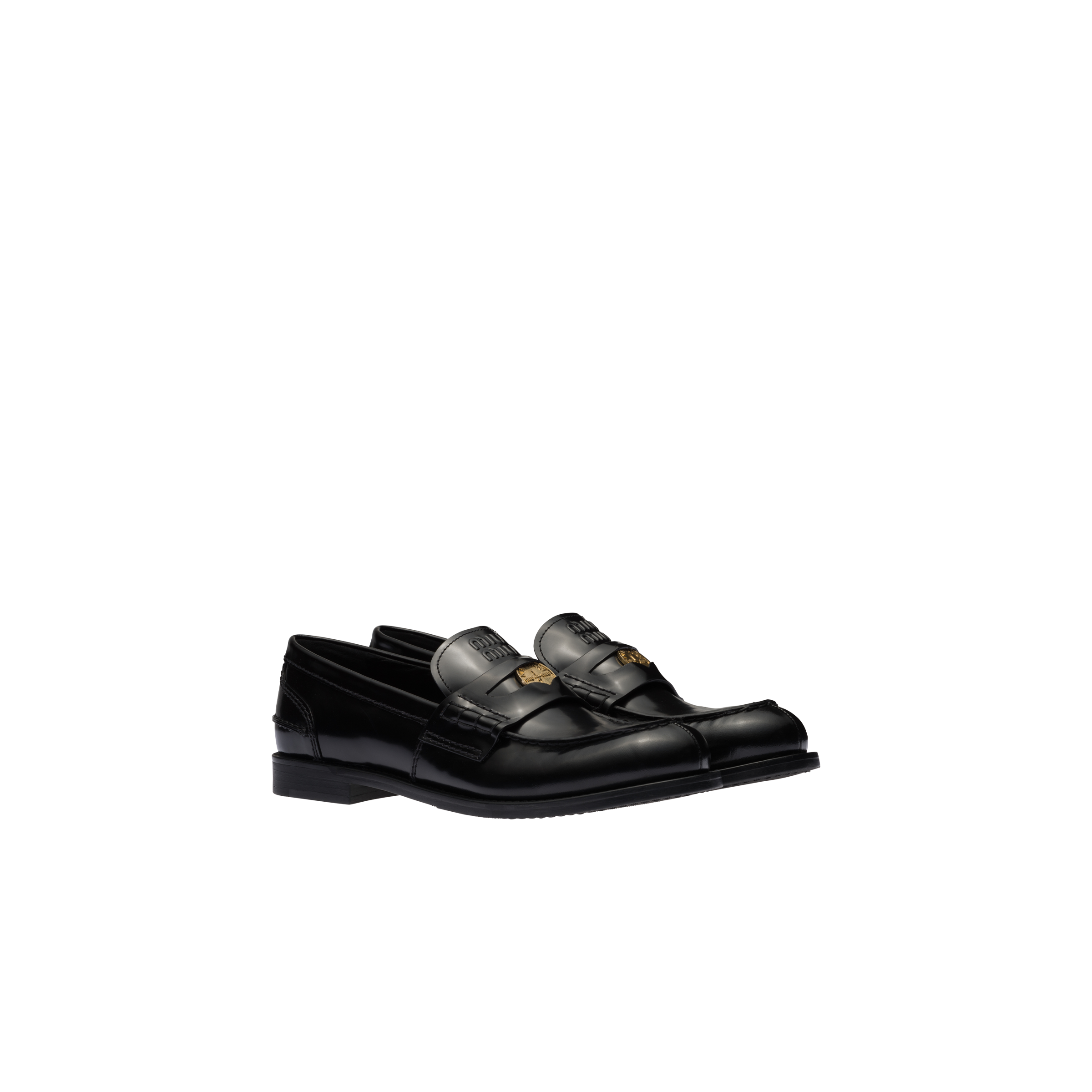 Miu Miu Brushed Leather Penny Loafers In Black