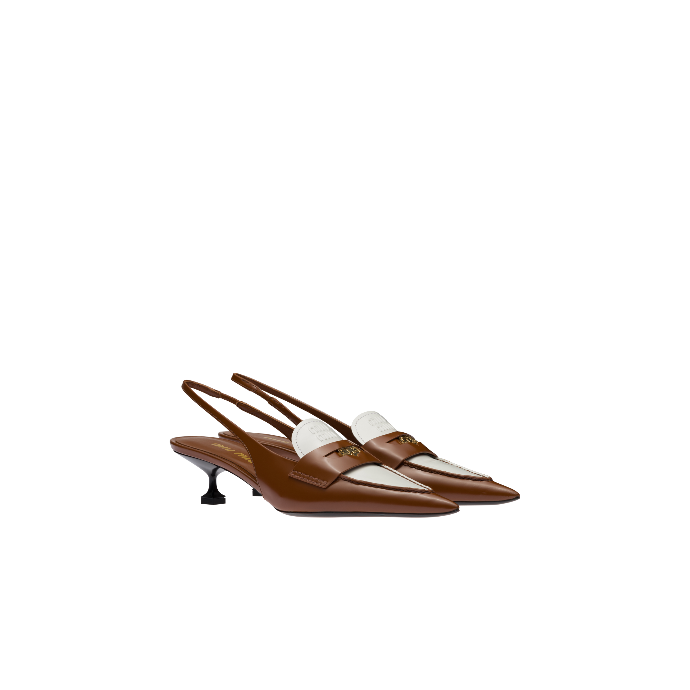 Leather loafers with heel Tobacco/white 