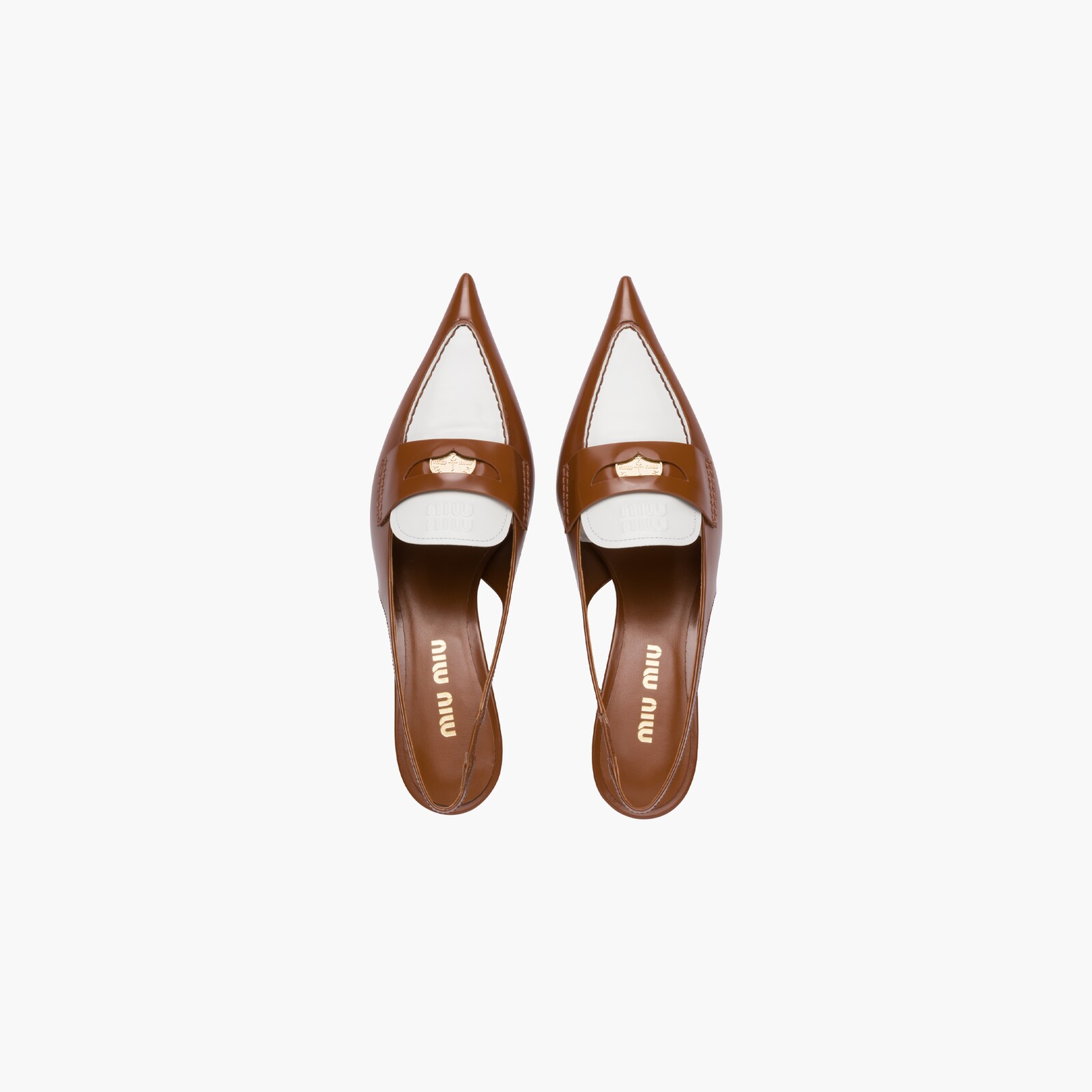 Tobacco/white Leather Penny Loafers With Heel Miu Miu