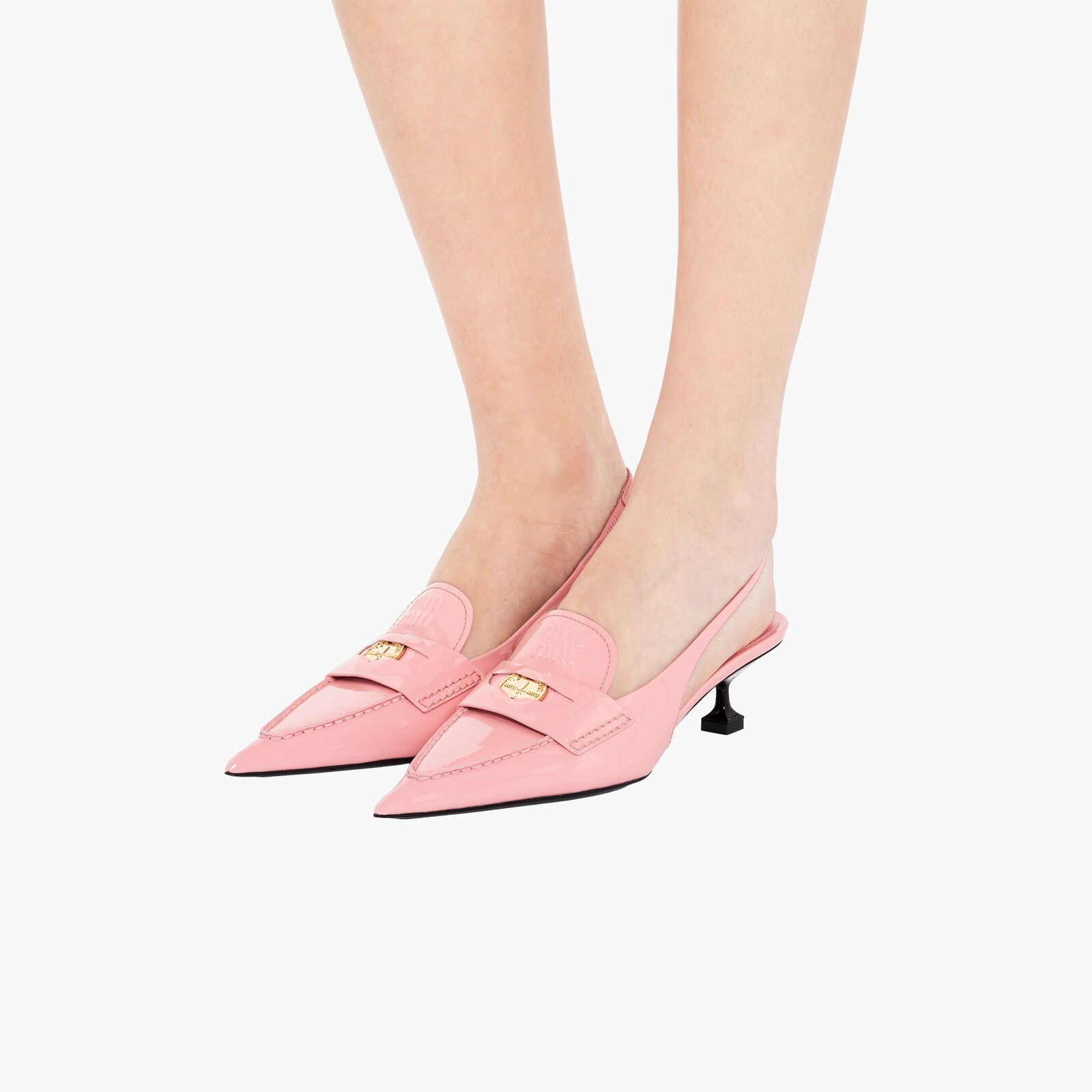 Pink Leather Penny Loafers With Heel Miu Miu