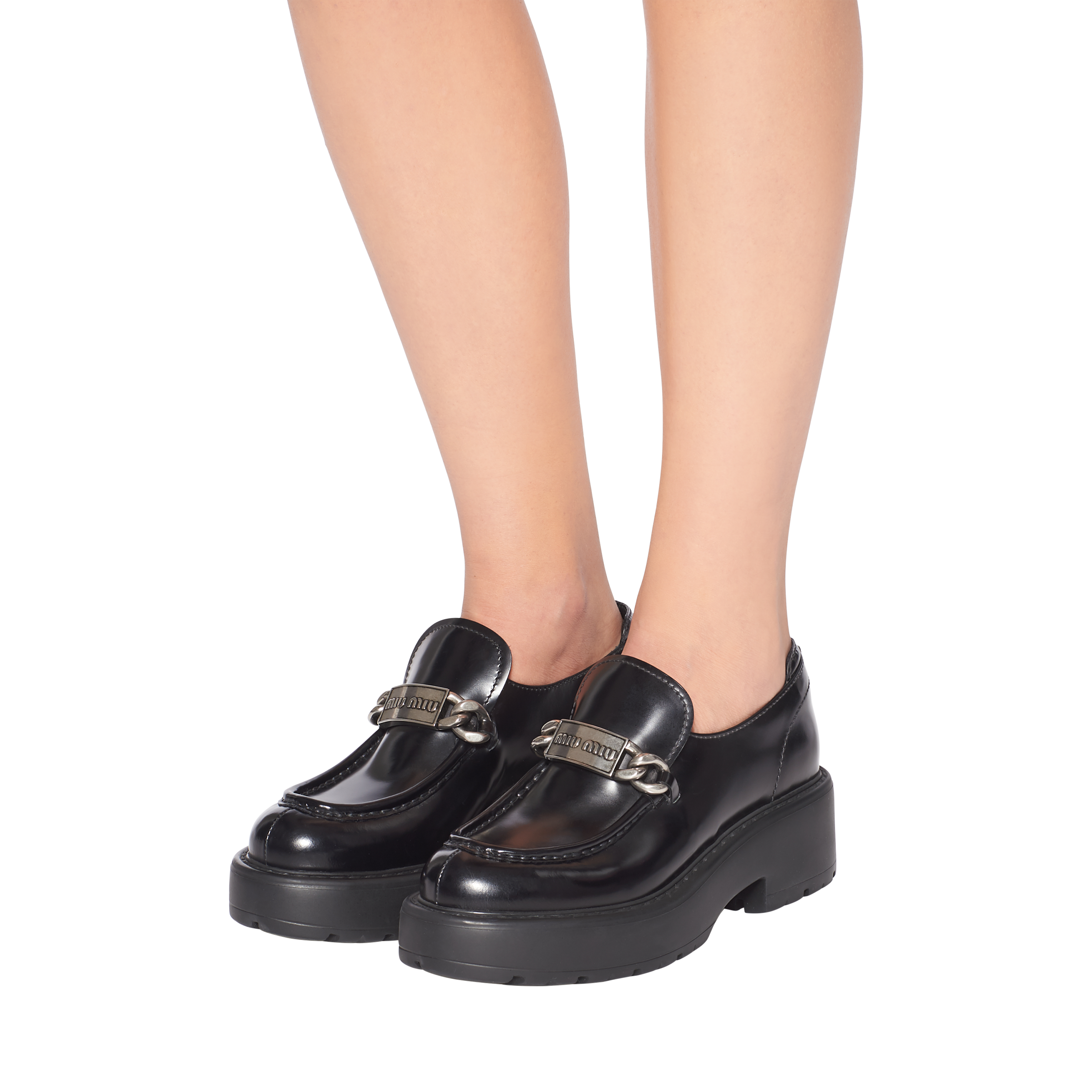 Black Leather Loafers Miu Miu