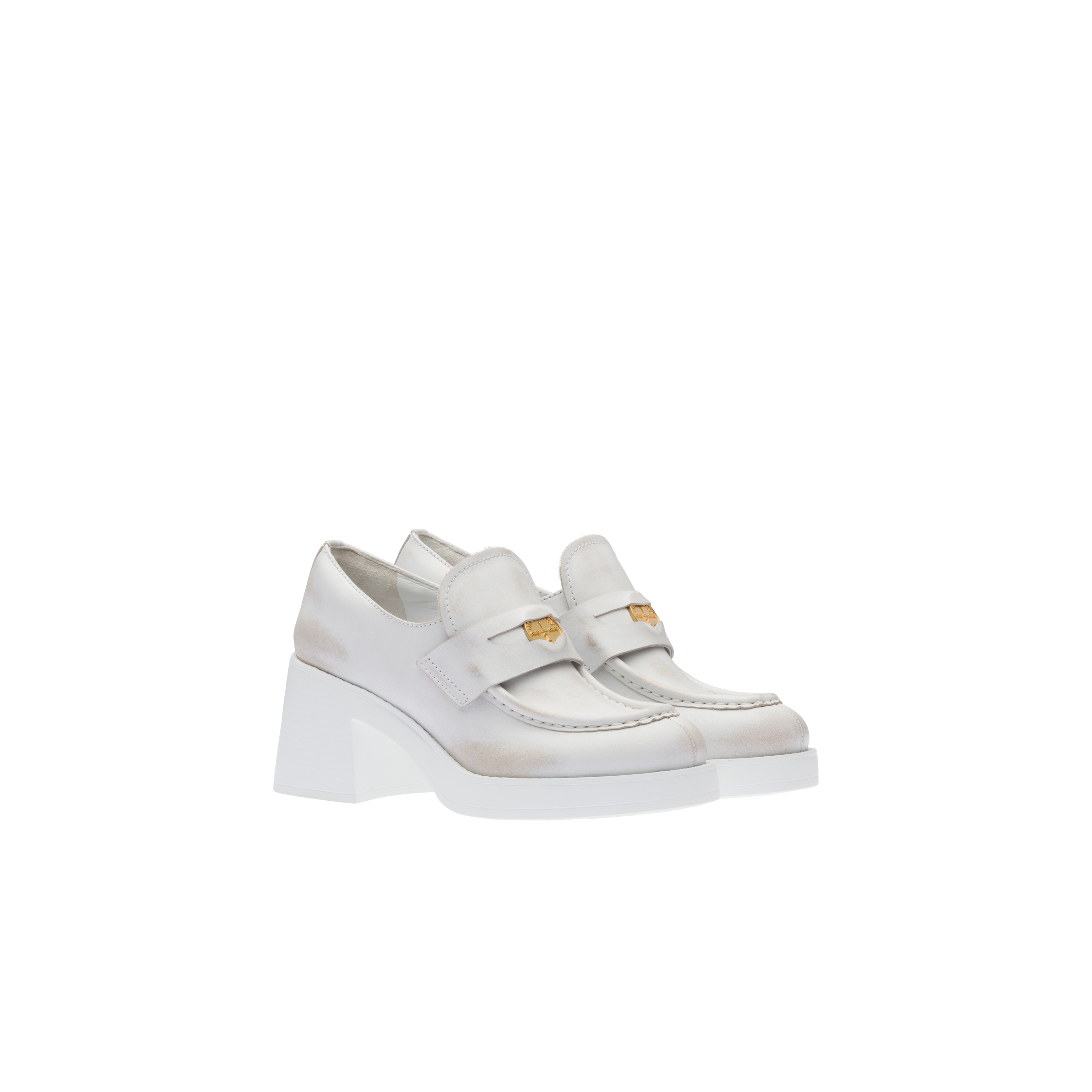 Miu Miu Leather Loafers In White