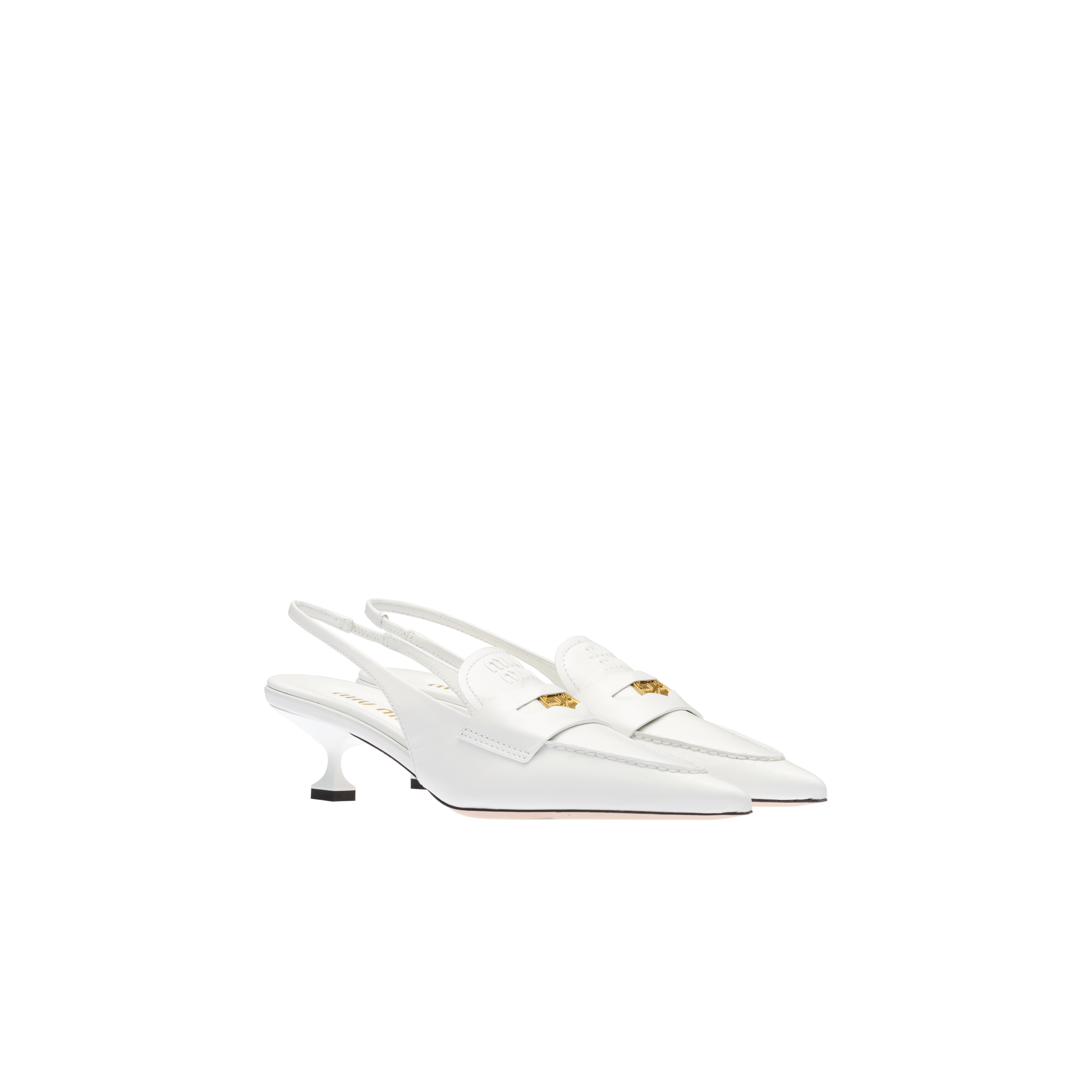 Shop Miu Miu Leather Penny Loafers With Heel In White