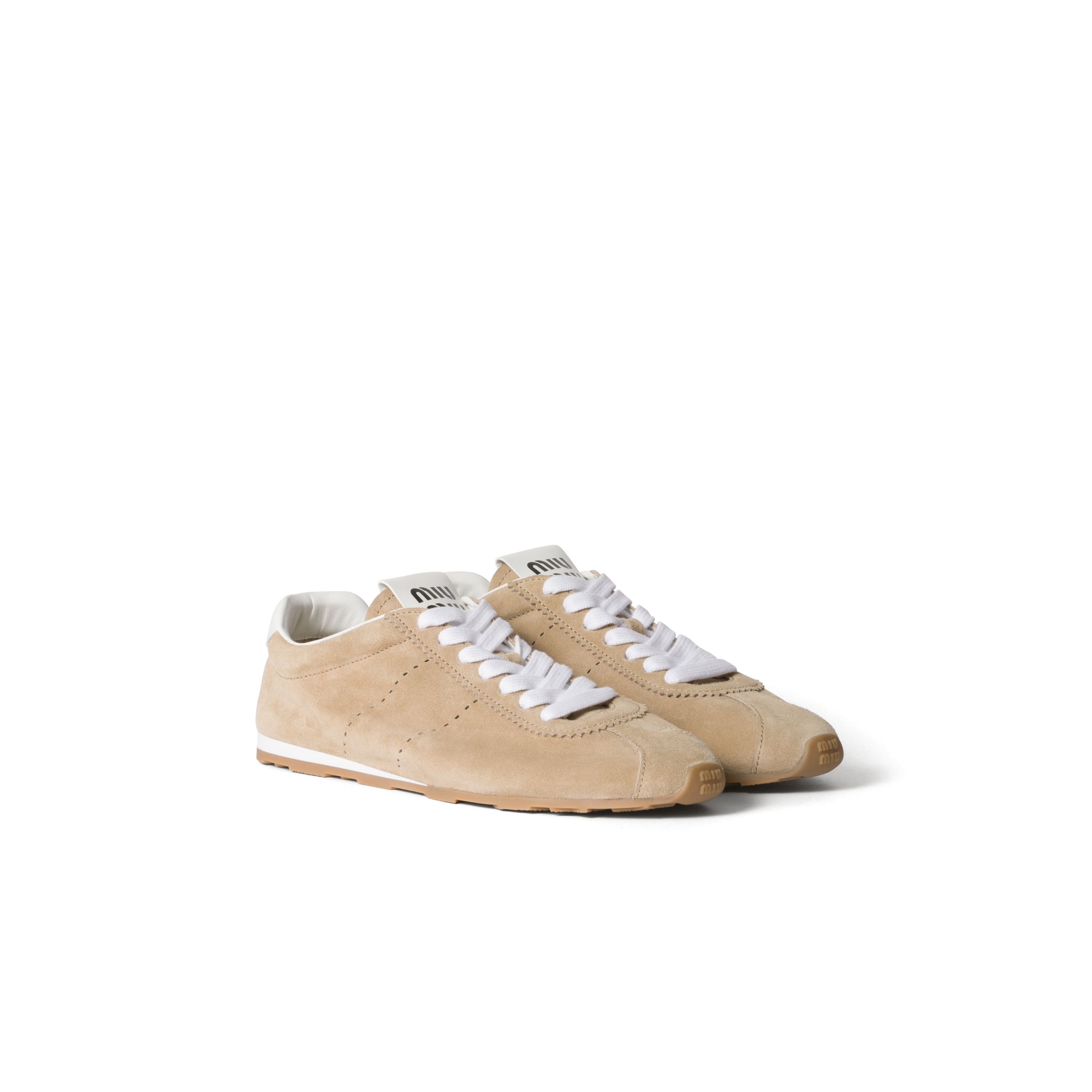 Miu Miu Plume Suede Sneakers, Woman, Desert Beige, Size 35,5