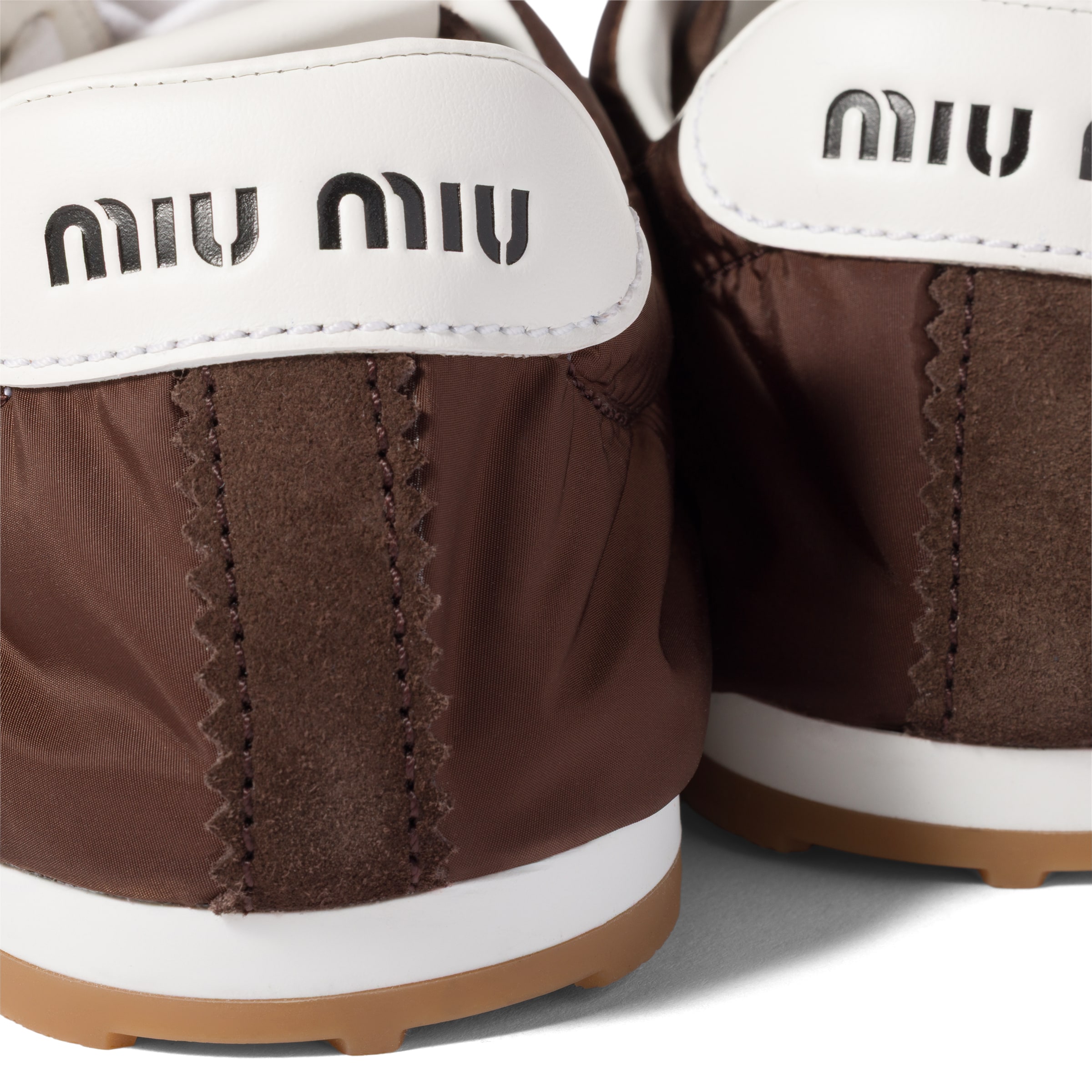 Miu Miu Fabric And Suede Low Top Sneakers Contrast Sole In Brown