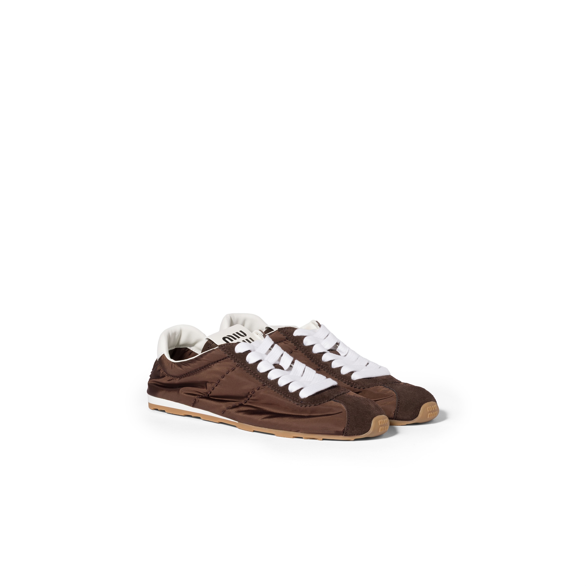 Miu Miu Fabric And Suede Low Top Sneakers Contrast Sole In Brown