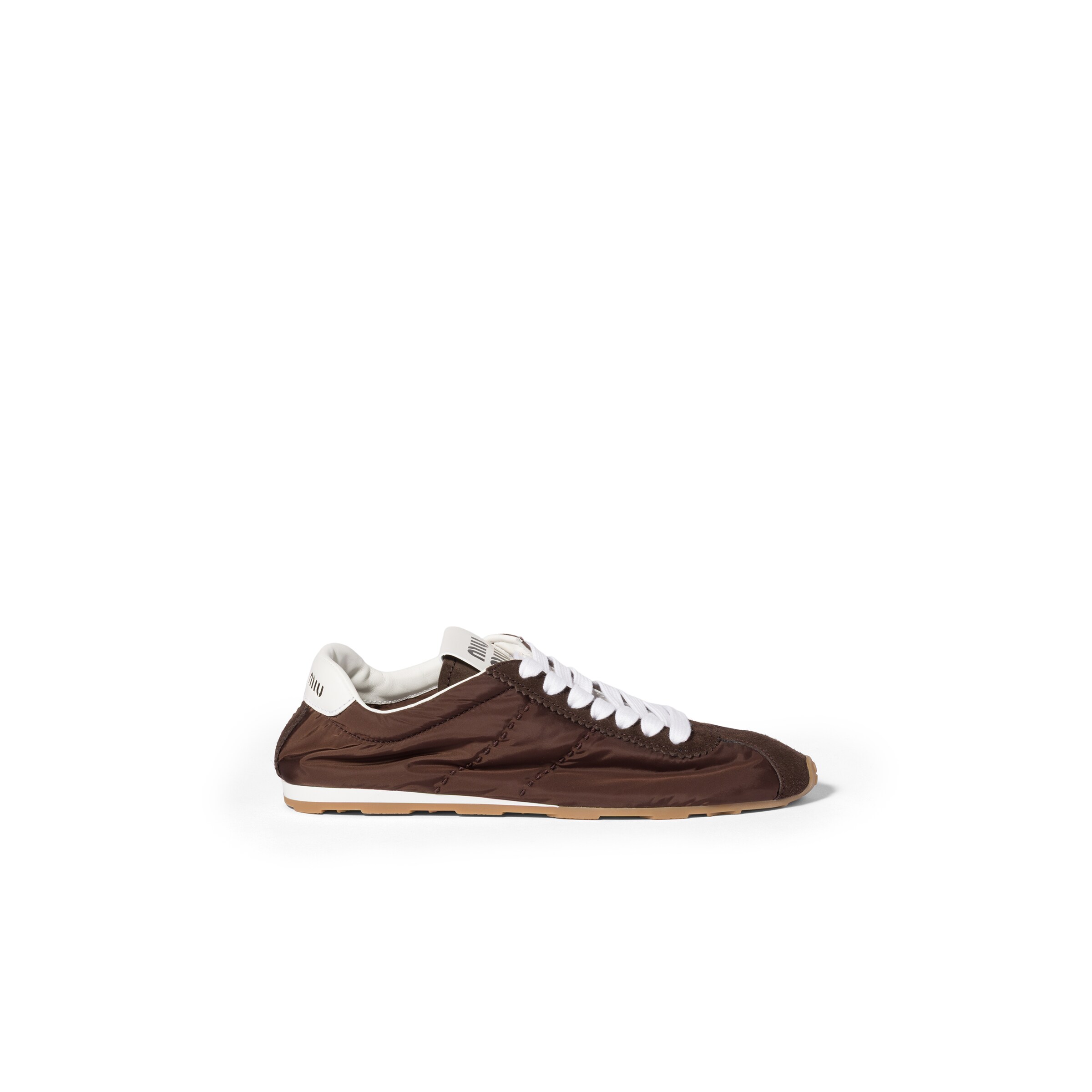 Miu Miu Fabric And Suede Low Top Sneakers Contrast Sole In Brown