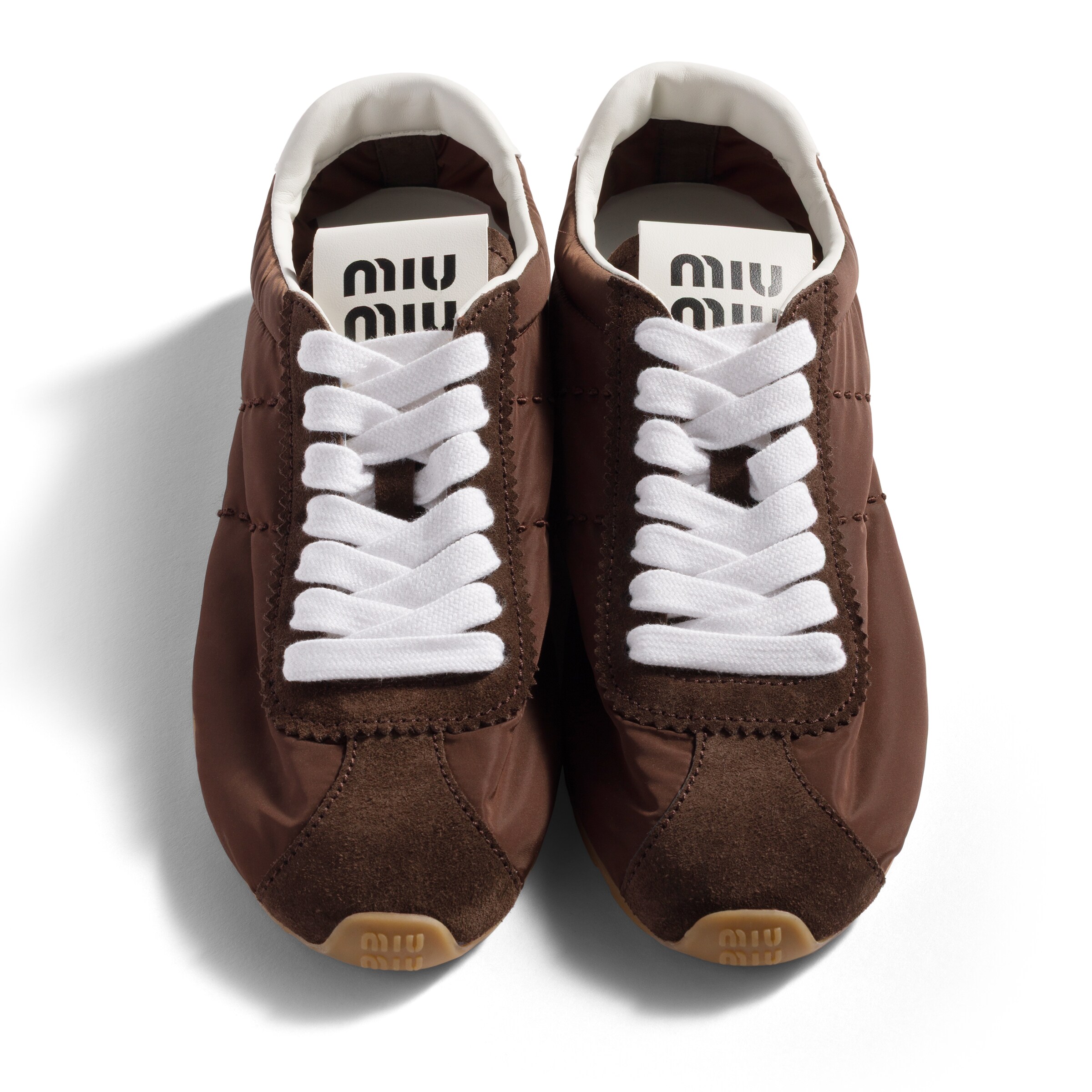 Miu Miu Fabric And Suede Low Top Sneakers Contrast Sole In Brown