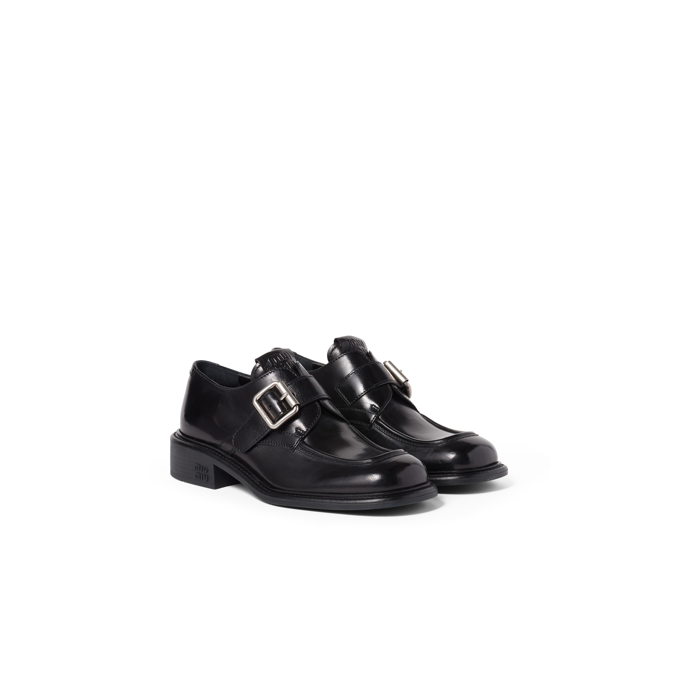 Miu Miu Chaussures En Cuir À Boucle, Femme, Noir, Taille 36