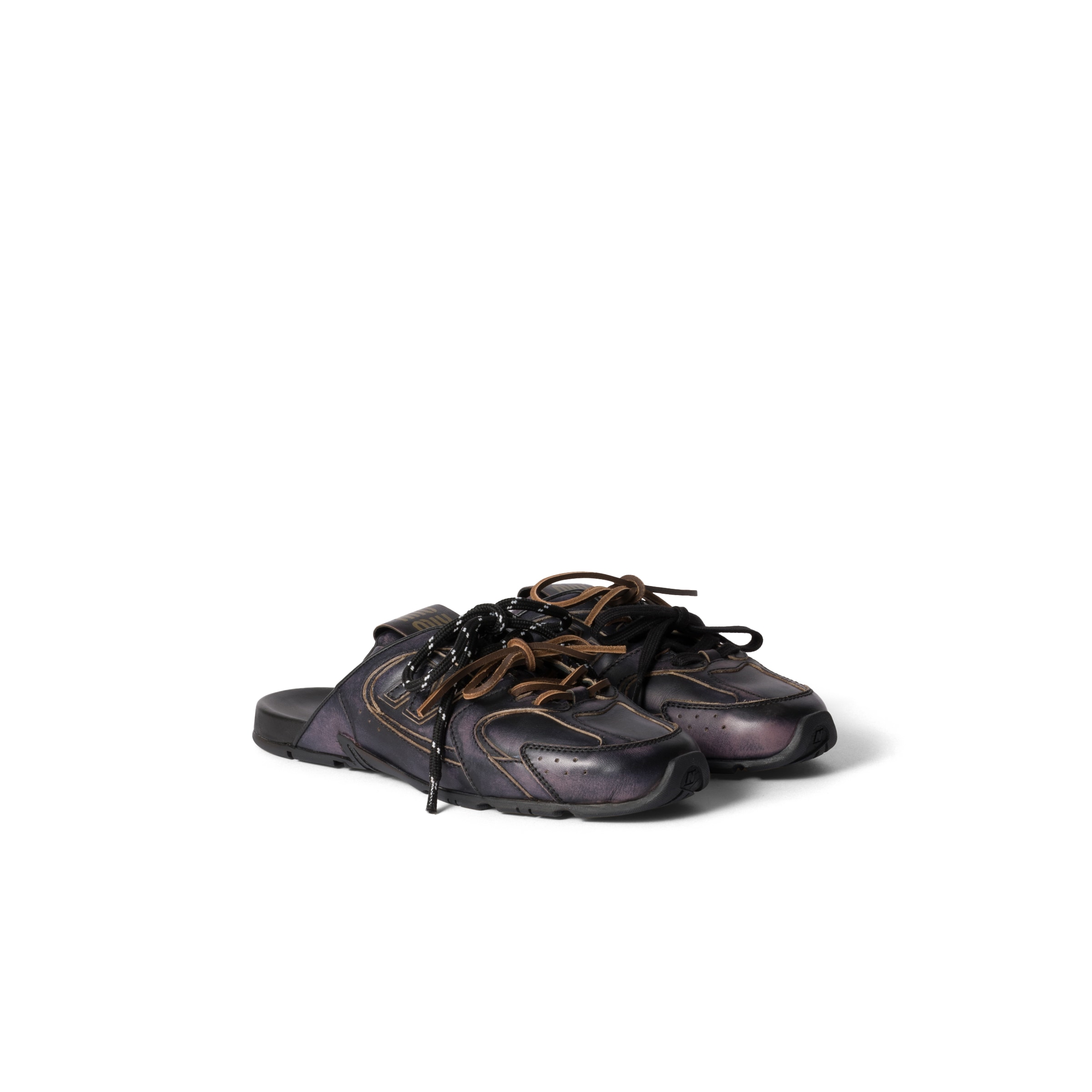 Miu Miu New Balance X 530 Sl Deco Calf Leather Mules In Black