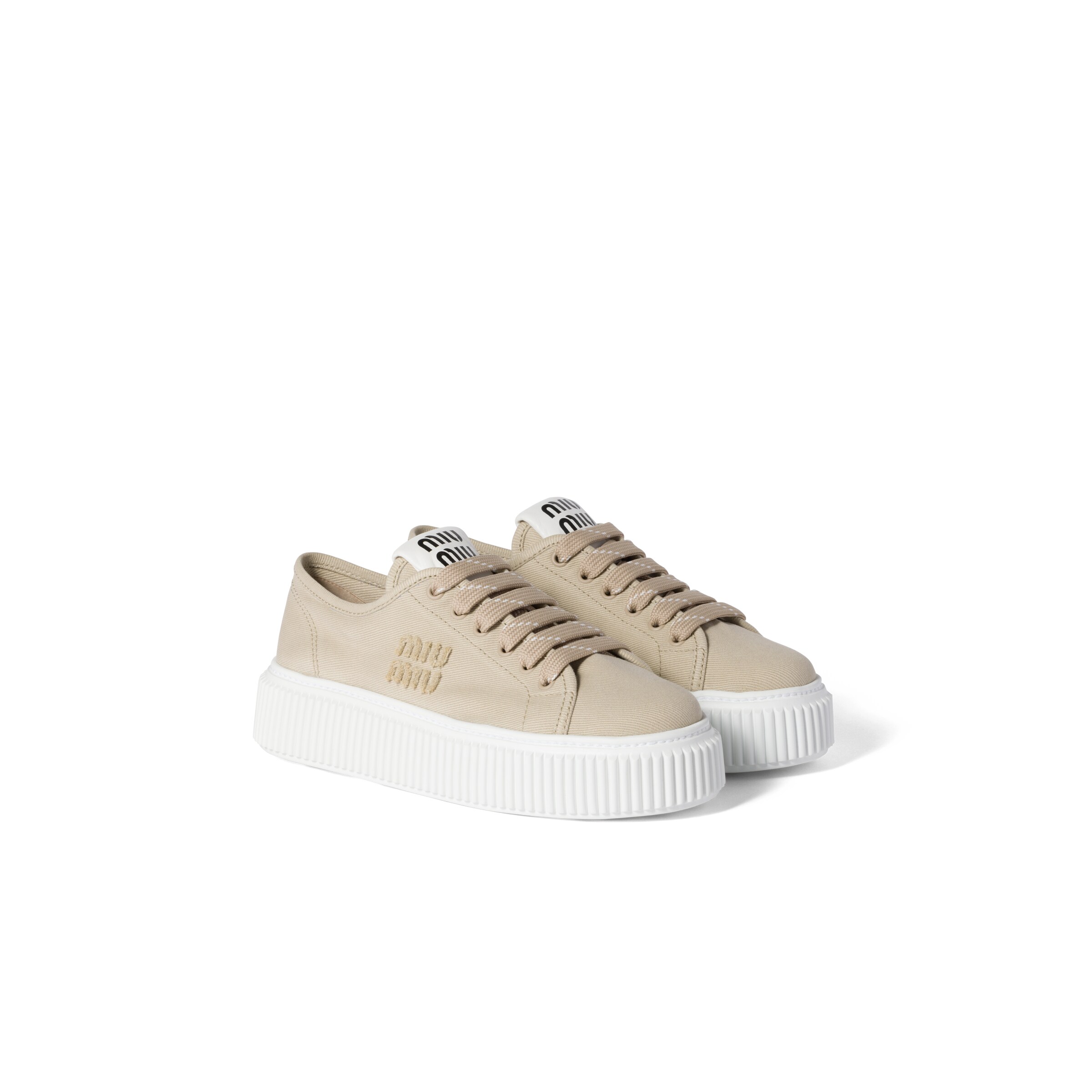 Miu Miu Denim Sneakers With Logo, Woman, Beige, Size 40