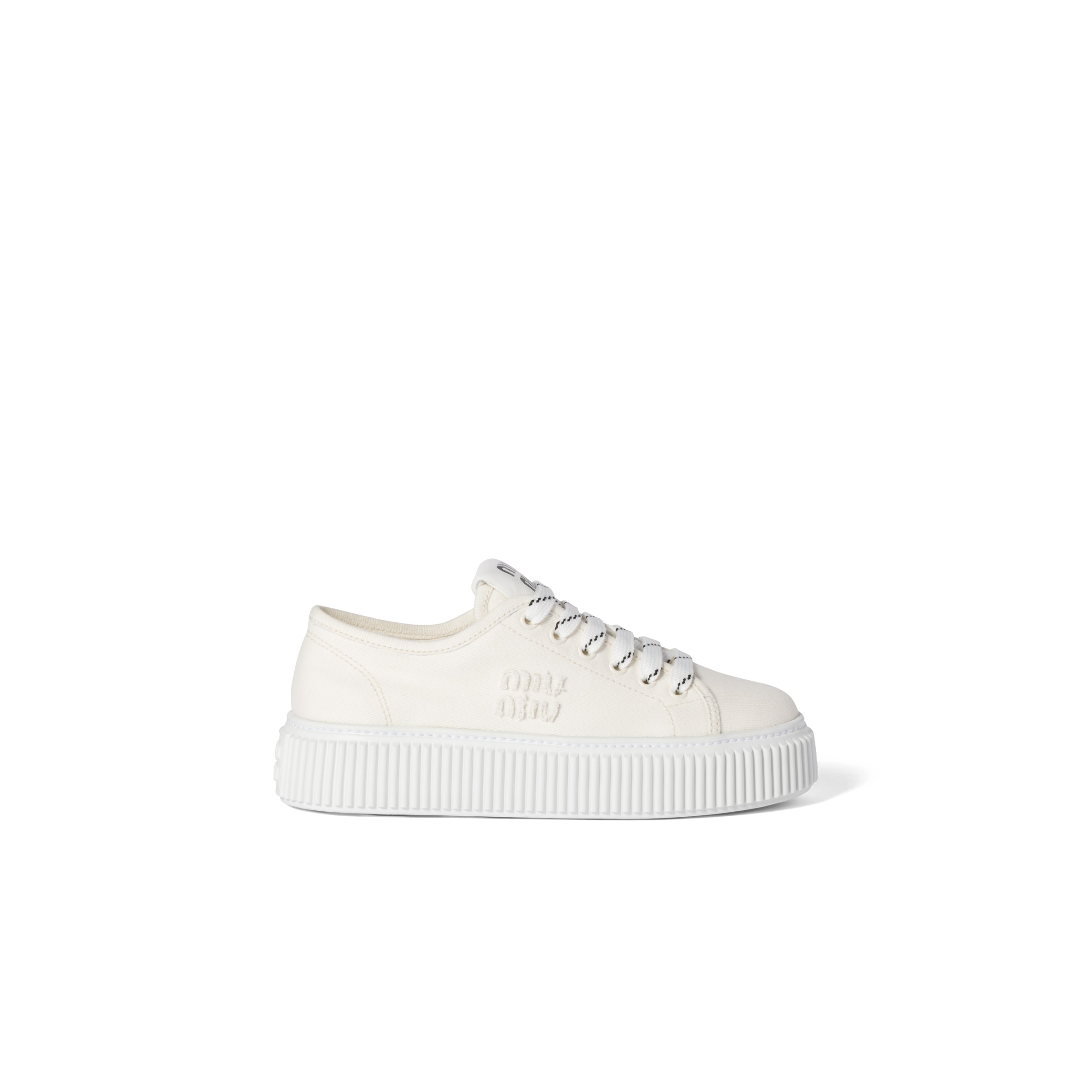 Miu Miu White Polyamide Platform Sneakers In Ivory