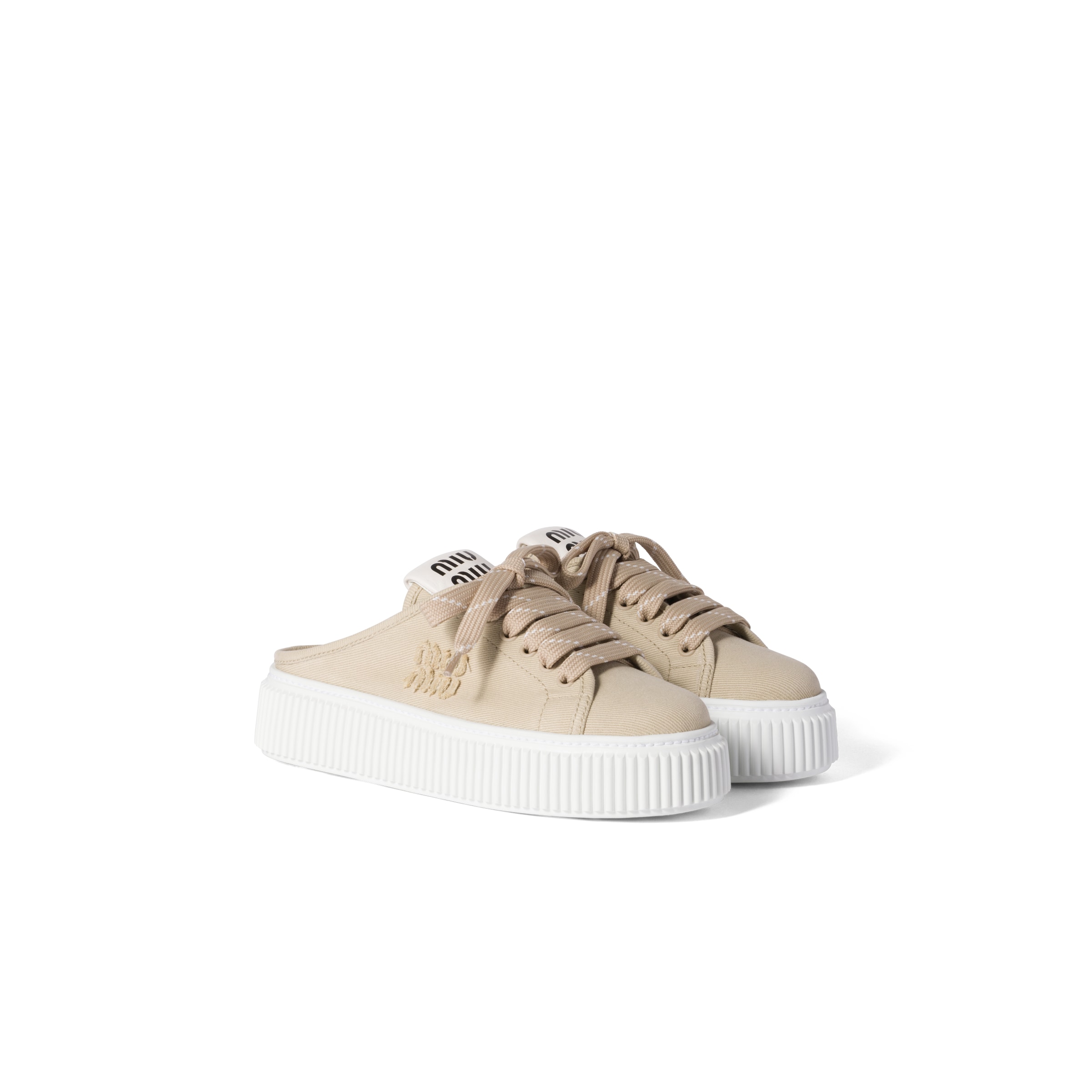 Miu Miu Denim Sneaker Mules In Brown