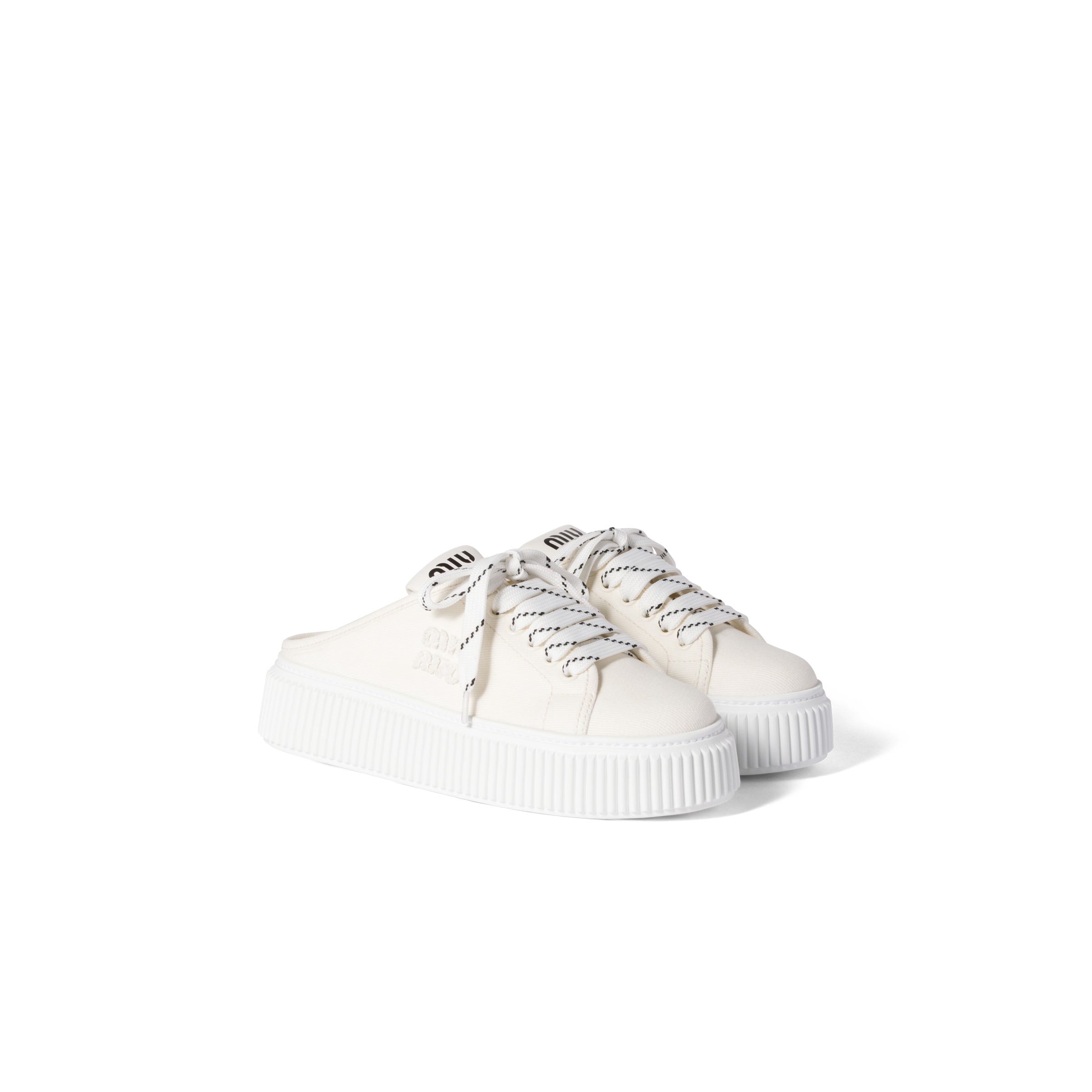 Miu Miu Denim Sneaker Mules, Woman, Ivory, Size 40