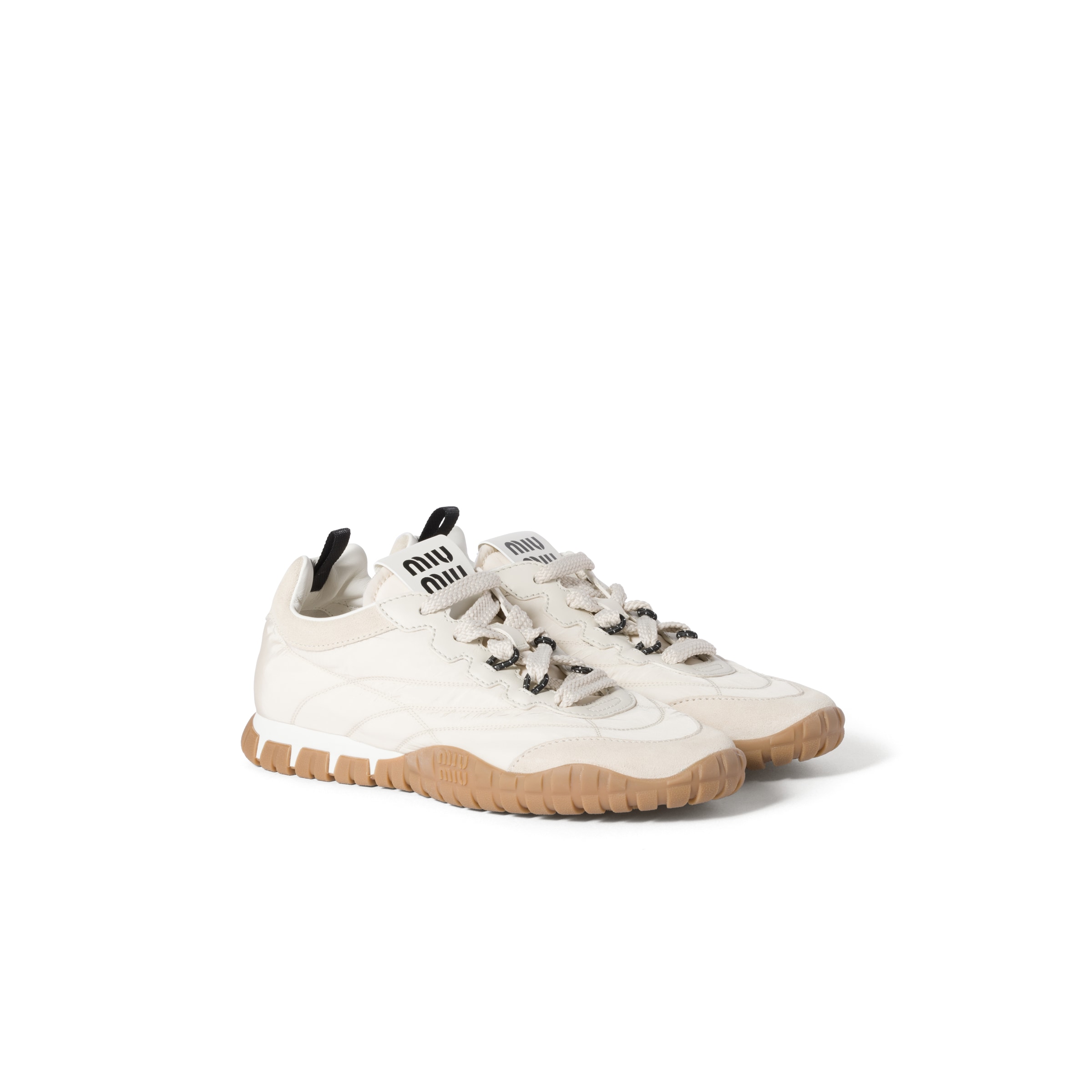 Miu Miu Prada Two-tone Leather And Tech Fabric Sneakers In Neutral