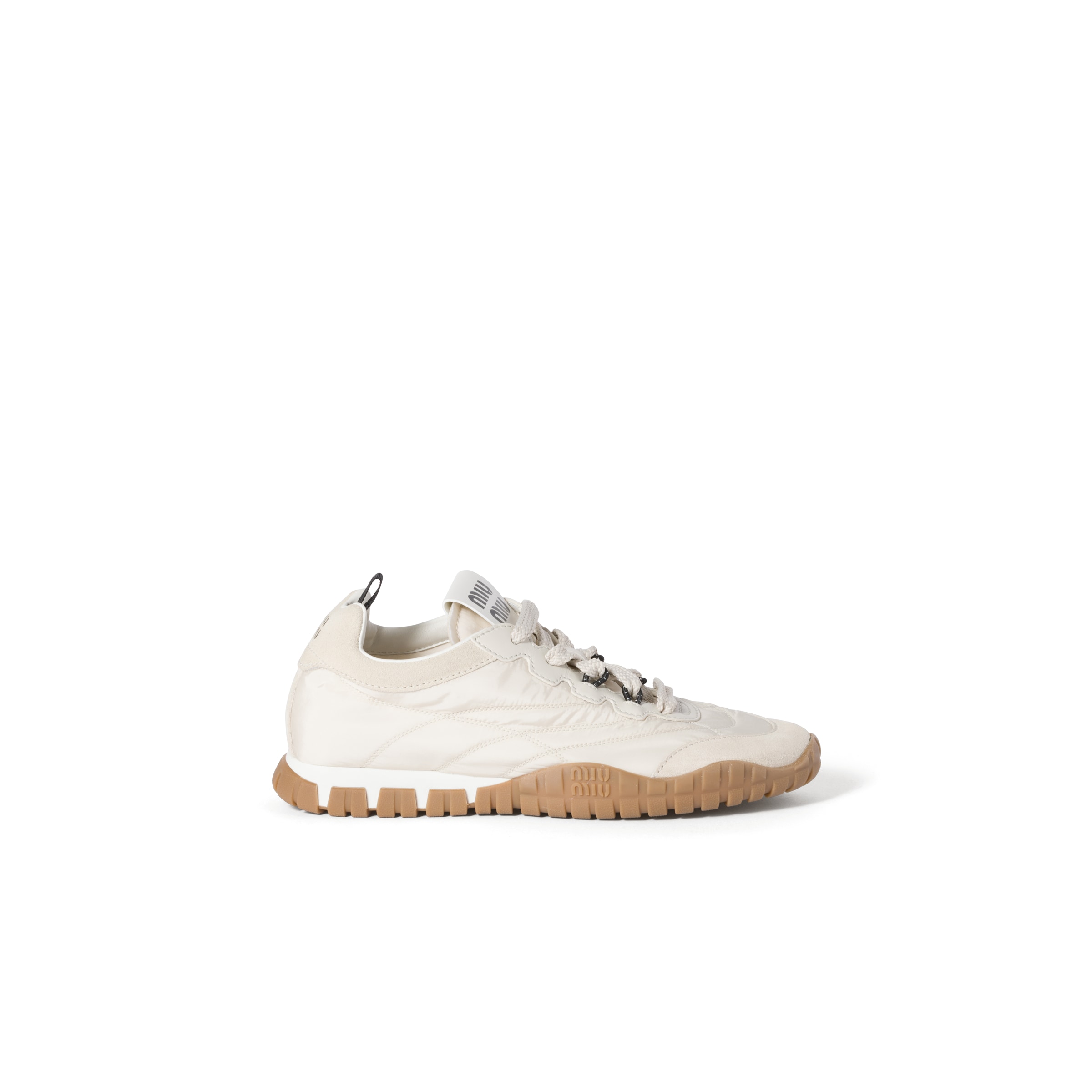 Miu Miu Prada Two-tone Leather And Tech Fabric Sneakers In Neutral
